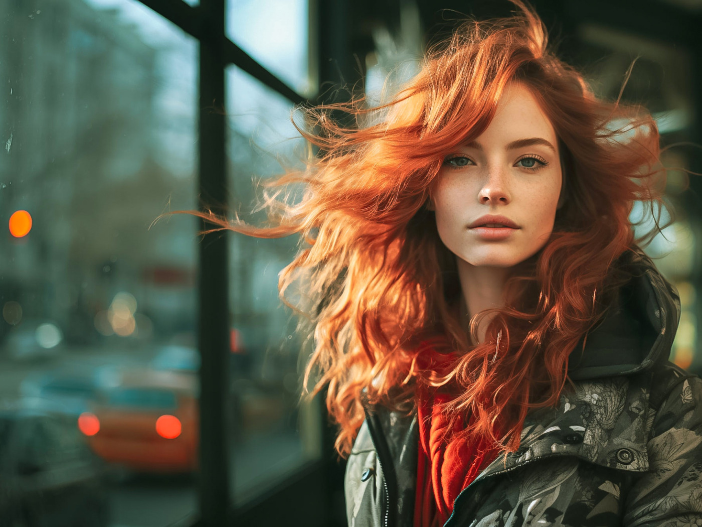 Download wallpaper look, red, redhead, neural network, Malgorzata ...