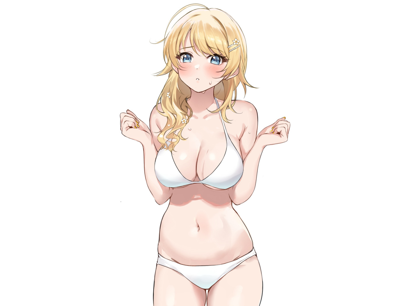 Download wallpaper girl, white, sexy, Anime, blonde, bikini, Pretty, shy,  section seinen in resolution 1400x1050