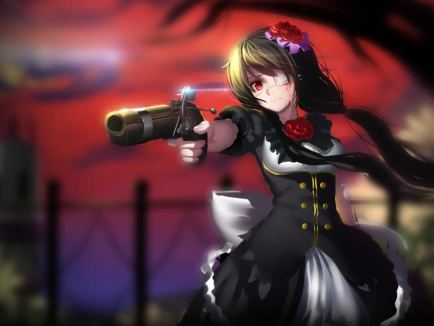 Download wallpaper girl, gun, weapons, blood, date a live, tokisaki kurumi,  section other in resolution 1400x1050