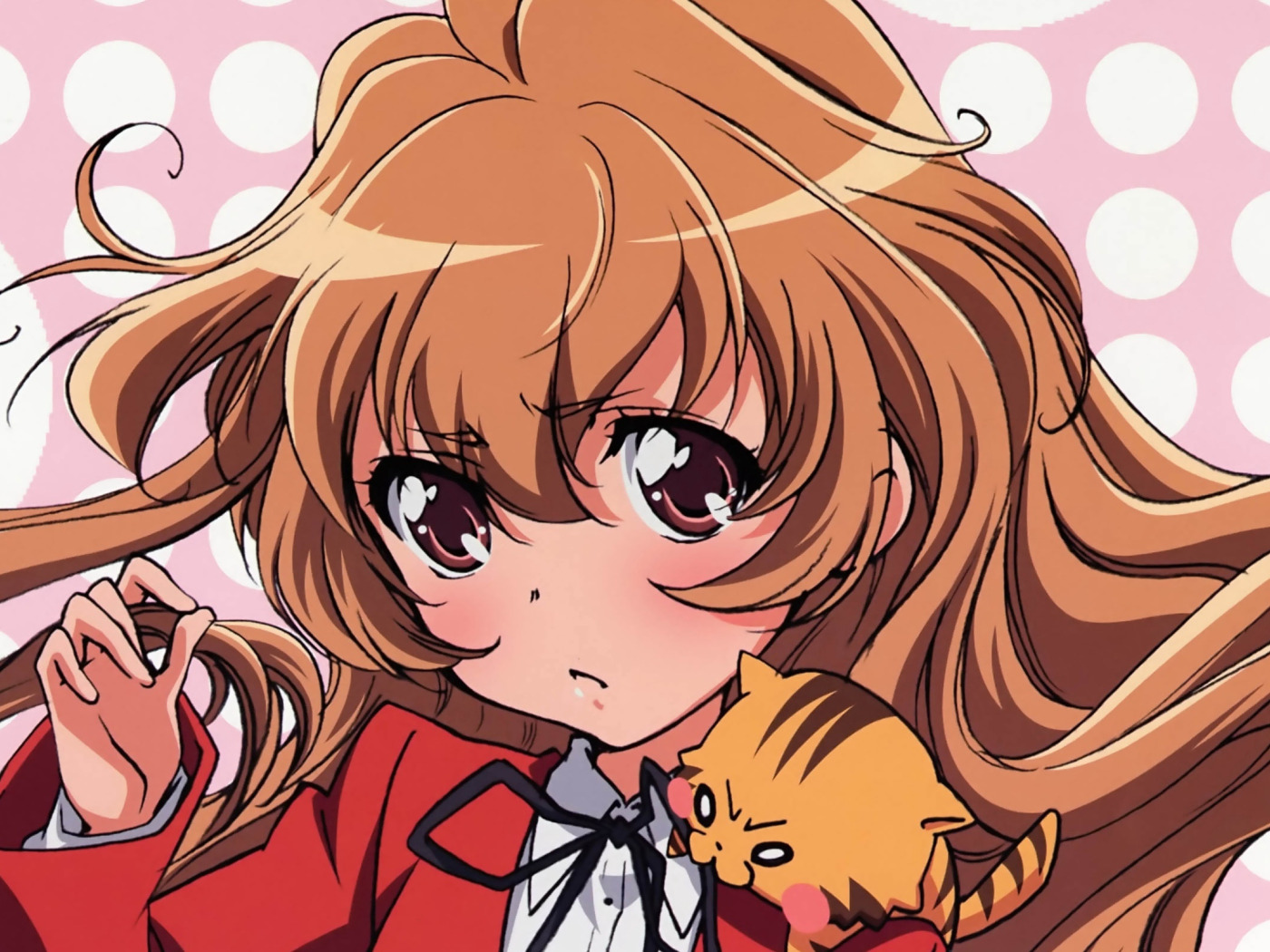 Download wallpaper red, schoolgirl, tiger, Toradora!, big eyes