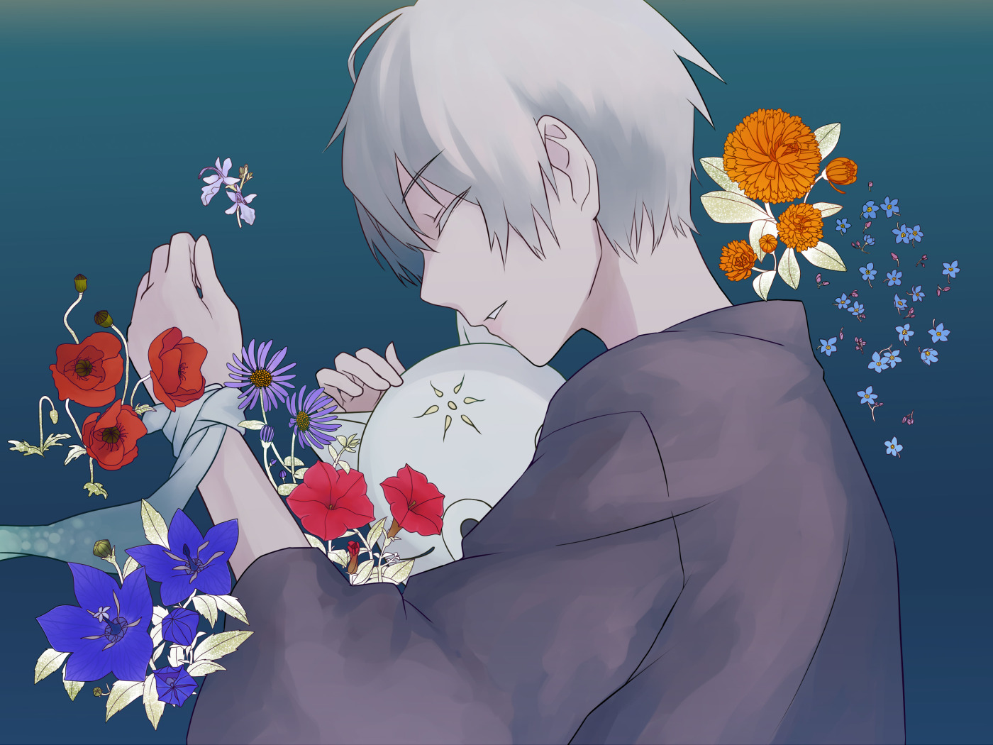 Download wallpaper flowers, anime, art, guy, Hotarubi no Mori e, Gin,  section other in resolution 1400x1050