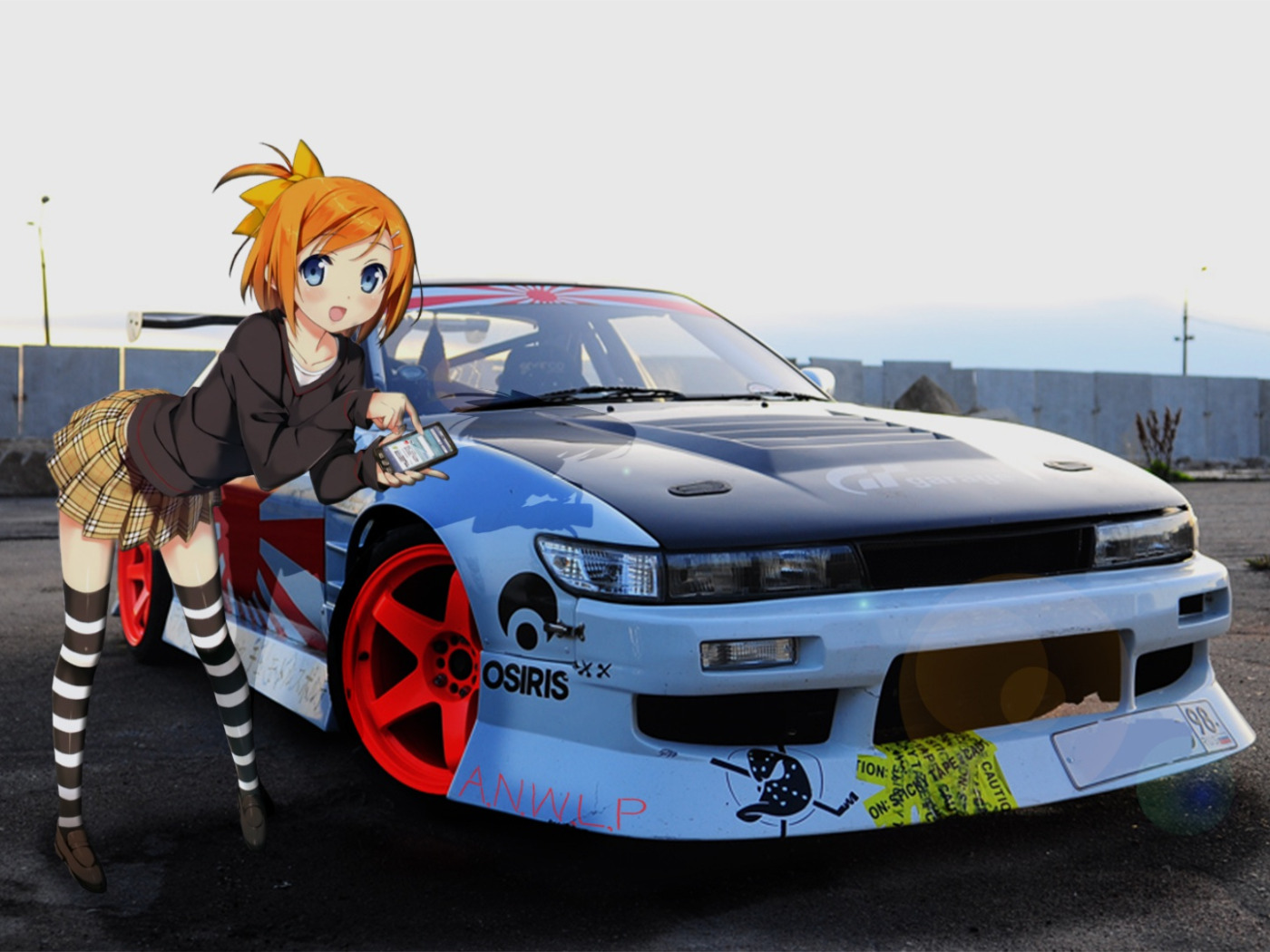 Download wallpaper car, machine, girl, anime, jdm, anime, madskillz,  section other in resolution 1400x1050