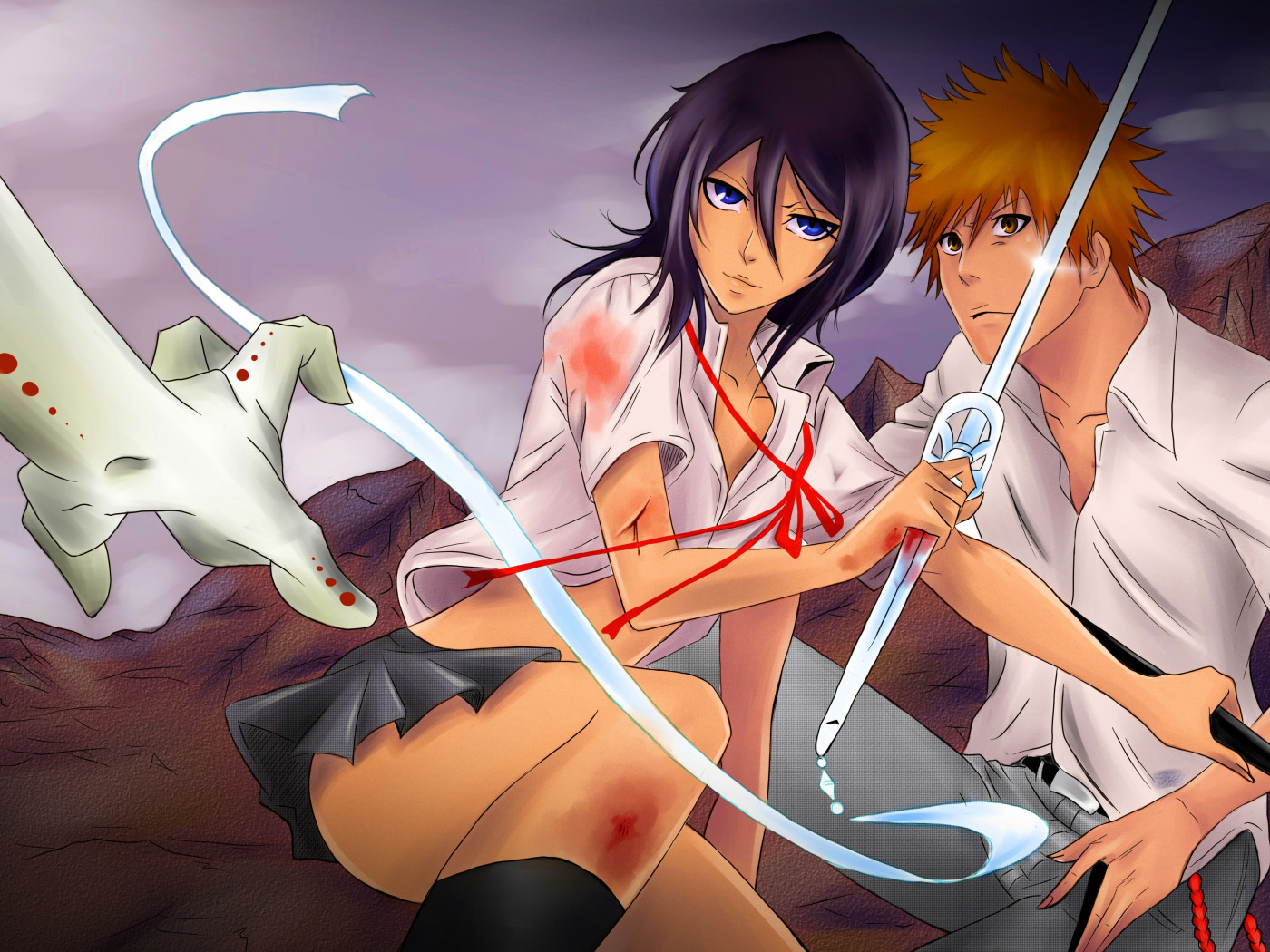 Download wallpaper Bleach, Bleach, Ichigo Kurosaki, Rukia Kuchiki, section  shonen in resolution 1400x1050