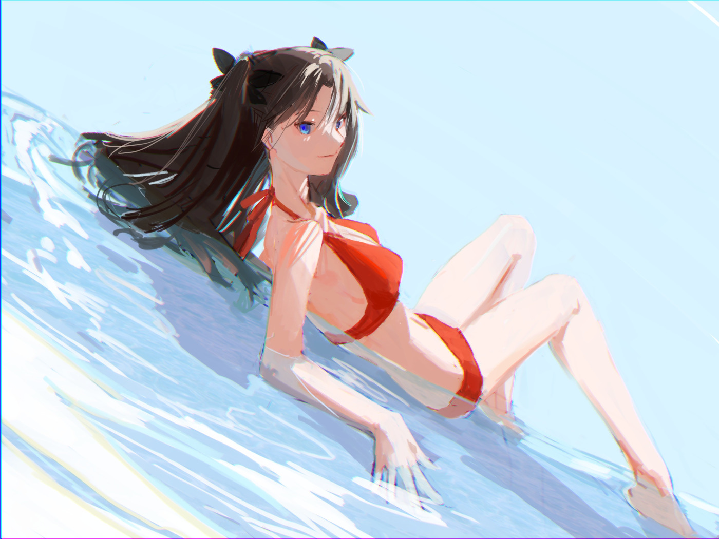 Download wallpaper sea, swimsuit, girl, Rin Tohsaka, Fate / Zero, section  art in resolution 1400x1050