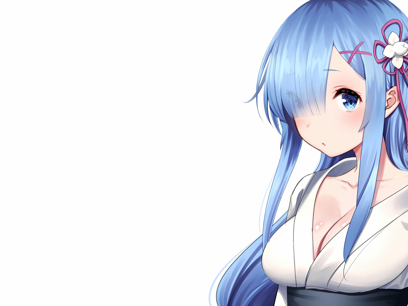 Download wallpaper girl, sexy, cleavage, long hair, boobs, anime, blue  eyes, beautiful, section seinen in resolution 1400x1050