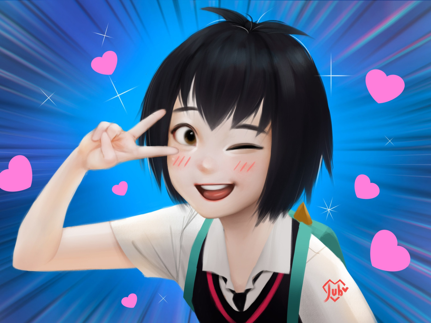 Download wallpaper girl, hearts, Marvel Comics, Peni Parker, super hero,  section art in resolution 1400x1050