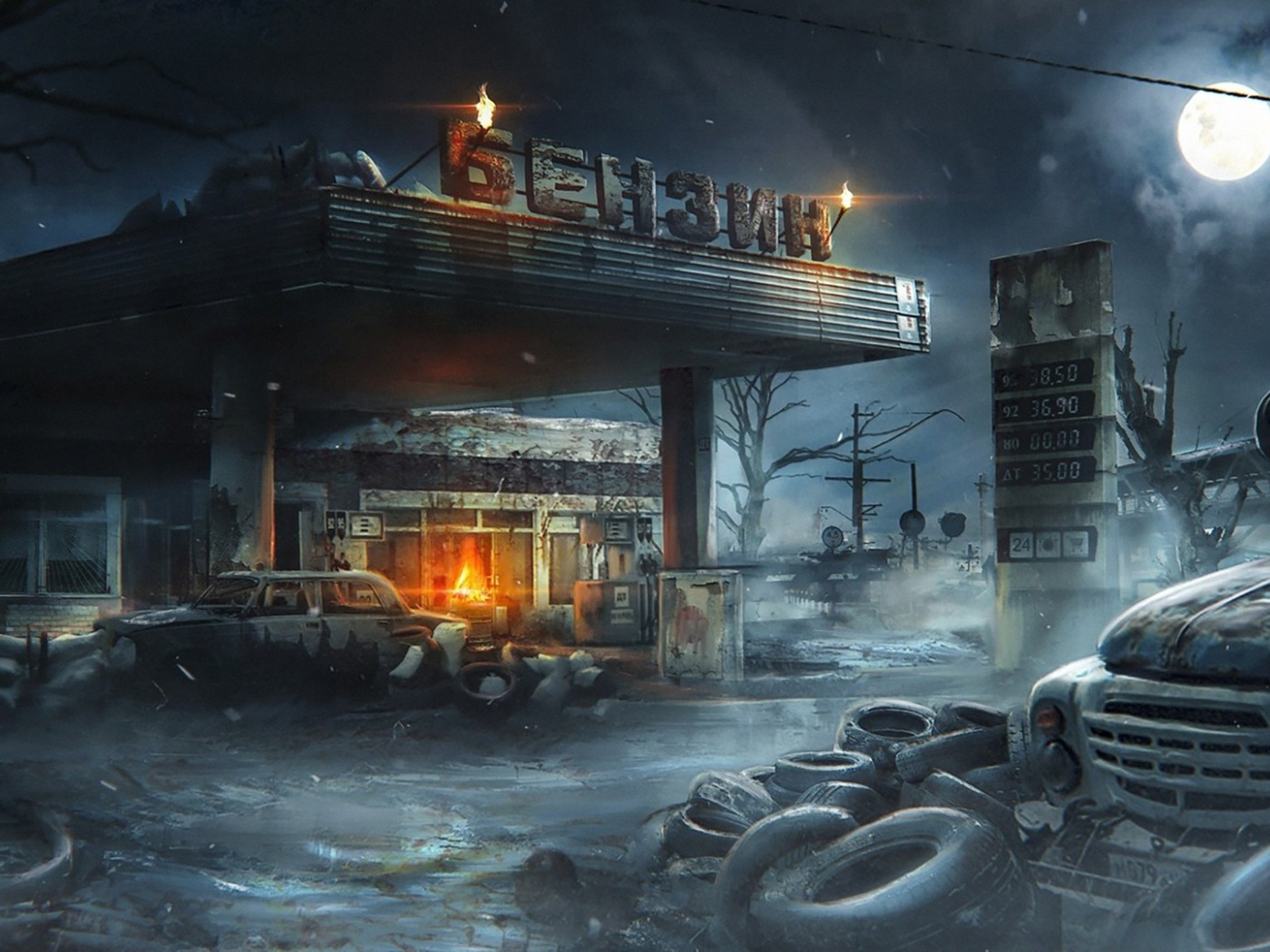 Download wallpaper night, the moon, dressing, art, ZIL, Metro Exodus ...