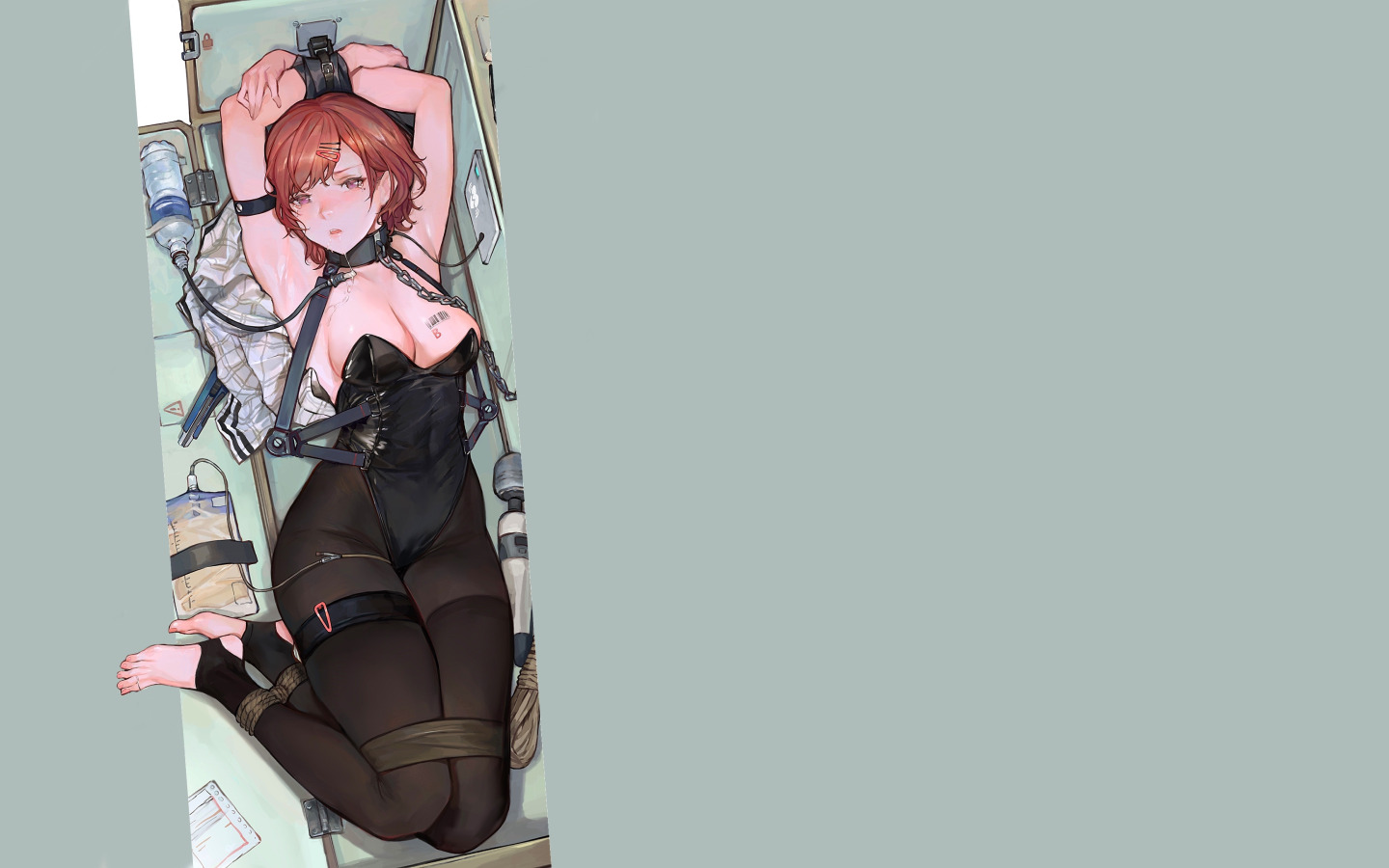 Download wallpaper girl, hot, boobs, anime, pretty, leather, breasts, babe,  section seinen in resolution 1440x900