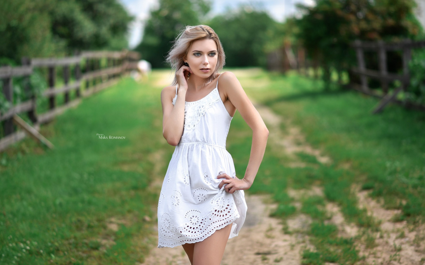 Download Wallpaper Girl Garden Dress Blonde Maxim Romanov Section