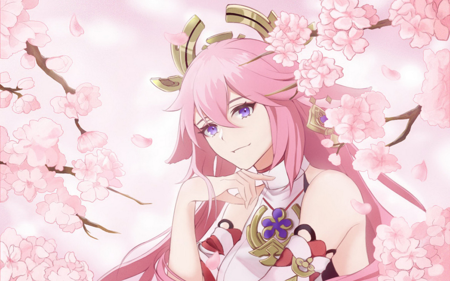 Download wallpaper look, flowers, figure, Sakura, Genshin Impact, Yae Miko, Yae  Miko, section games in resolution 1440x900