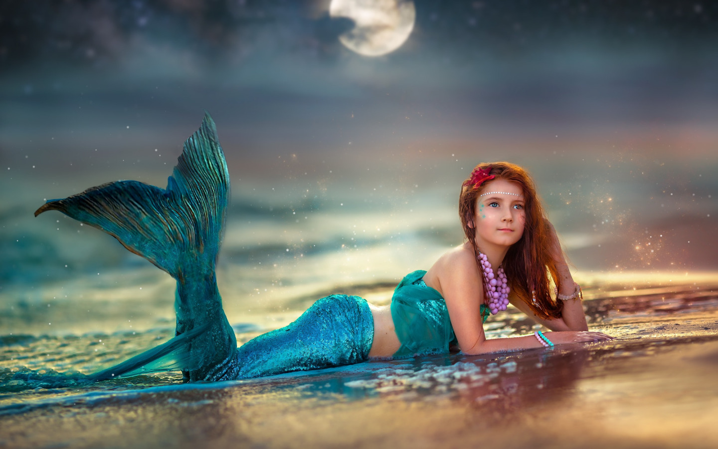 Download wallpaper sea, water, decoration, the moon, shore, mermaid ...