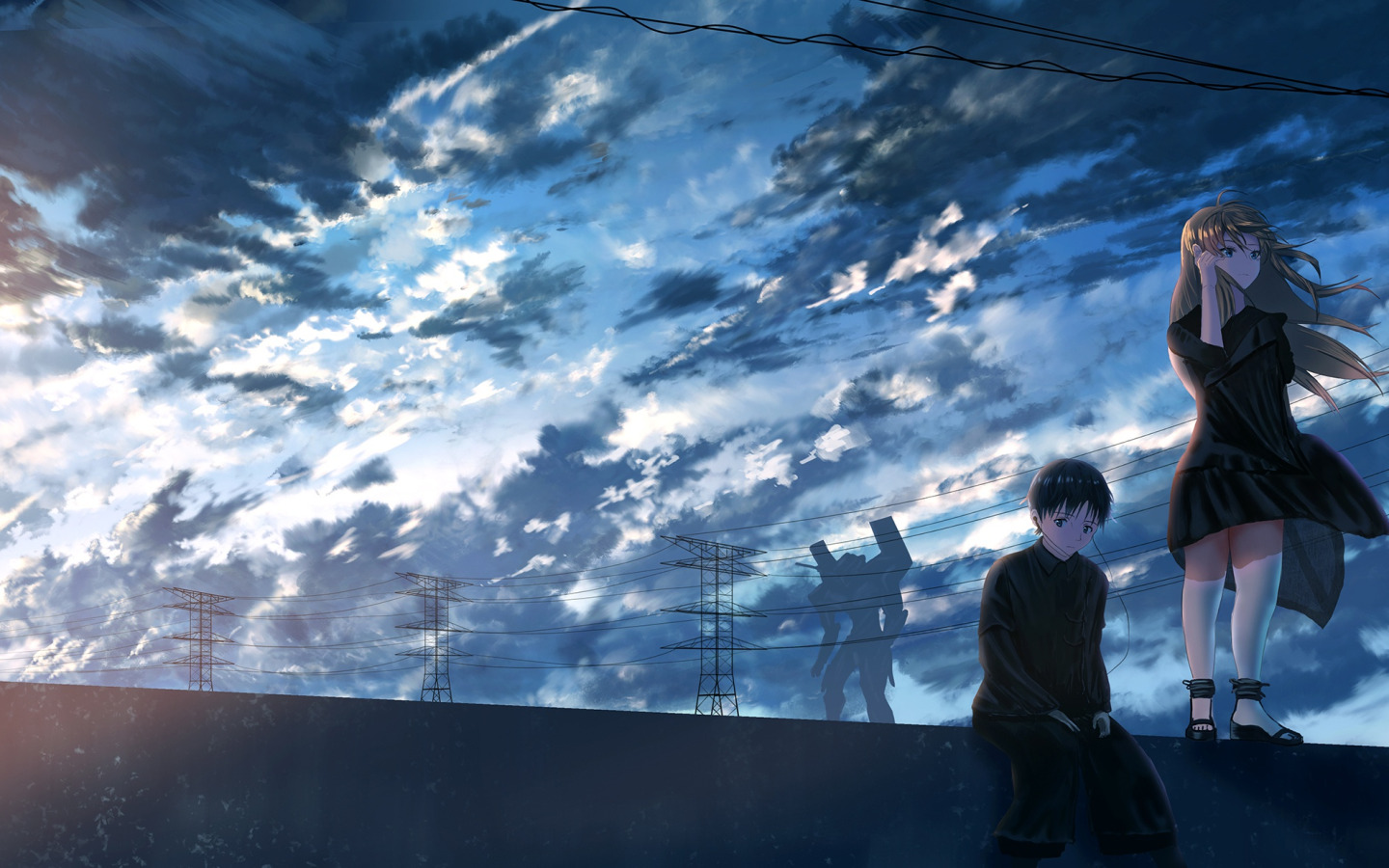 Download wallpaper the sky, girl, guy, neon genesis evangelion, Asuka  Langley Sohryu, shinji ikari, section art in resolution 1440x900