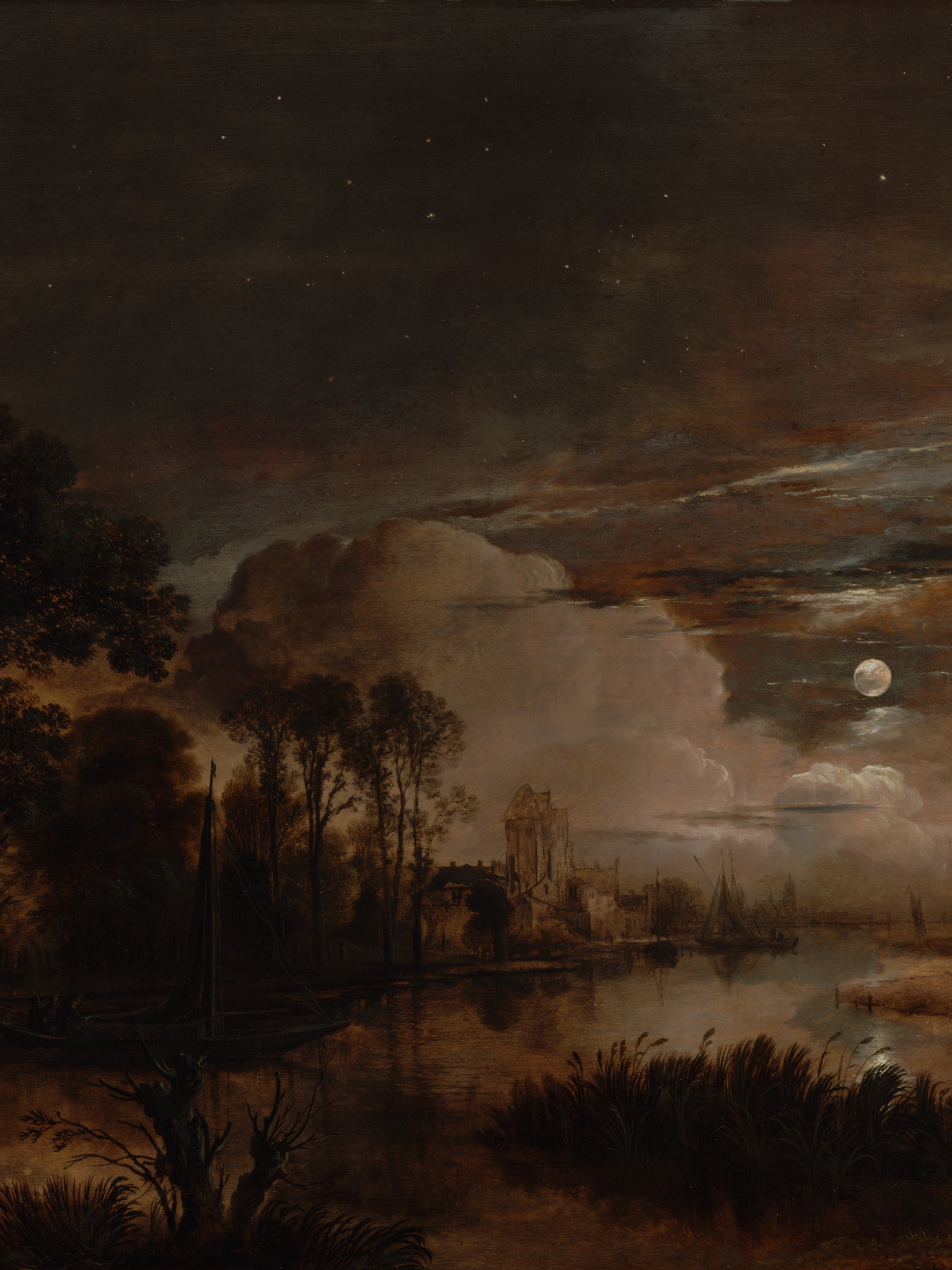 Download Wallpaper Painting, Landscape, Aert Van Der Neer, Neer Moonlit ...