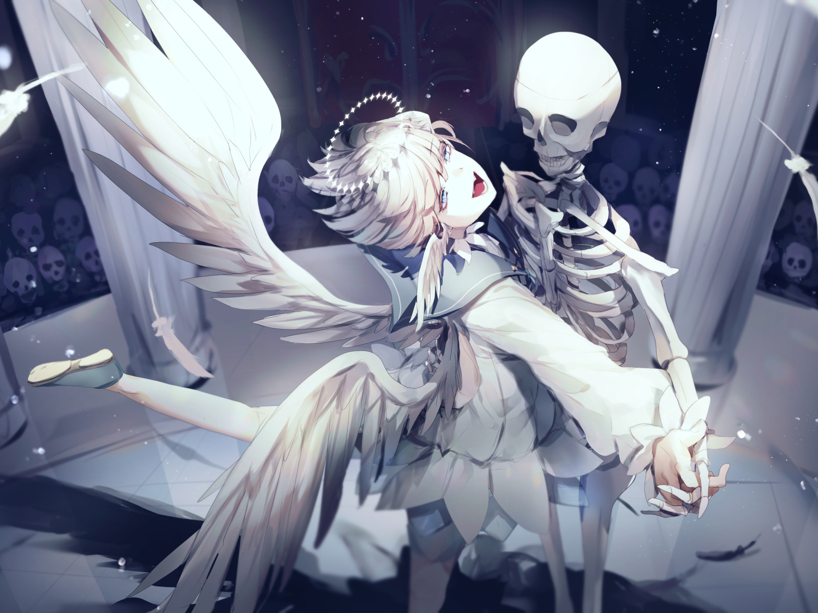 Download wallpaper Gothic, dance, <b>angel</b>, fantasy, skeleton, skull, guy, sec...