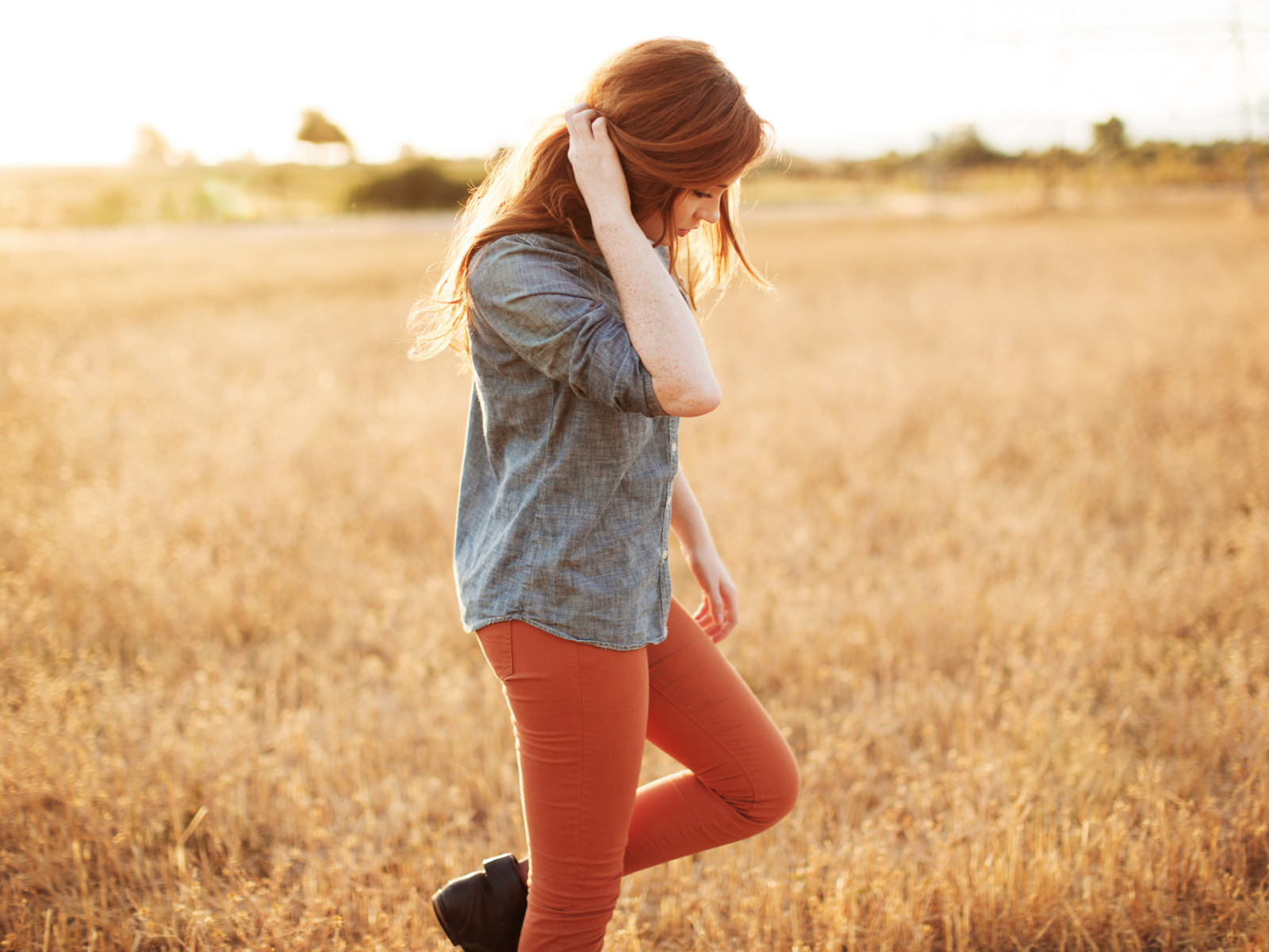 Download Wallpaper Field Grass Girl Nature Redhead Danielle