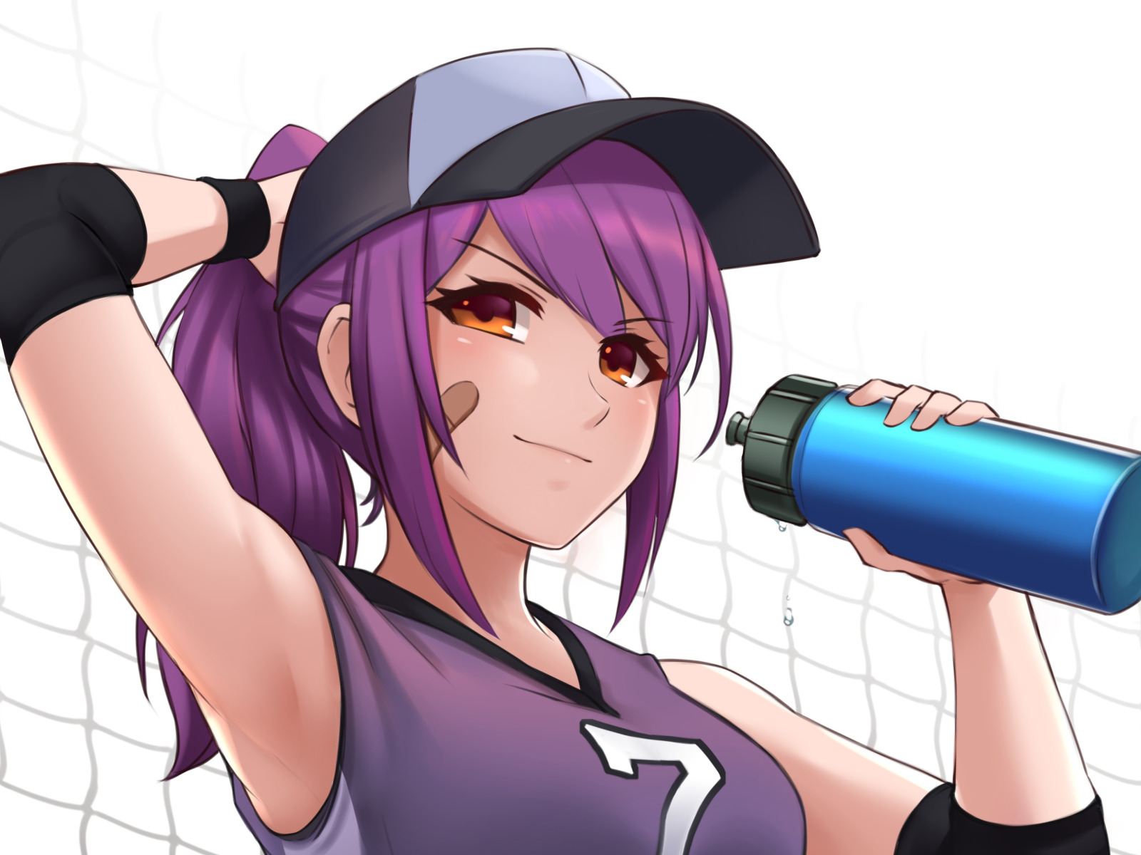 Download wallpaper Girl, anime, purple hair, net, bonnet, anime girl, water  bottle, original characters, section other in resolution 1600x1200