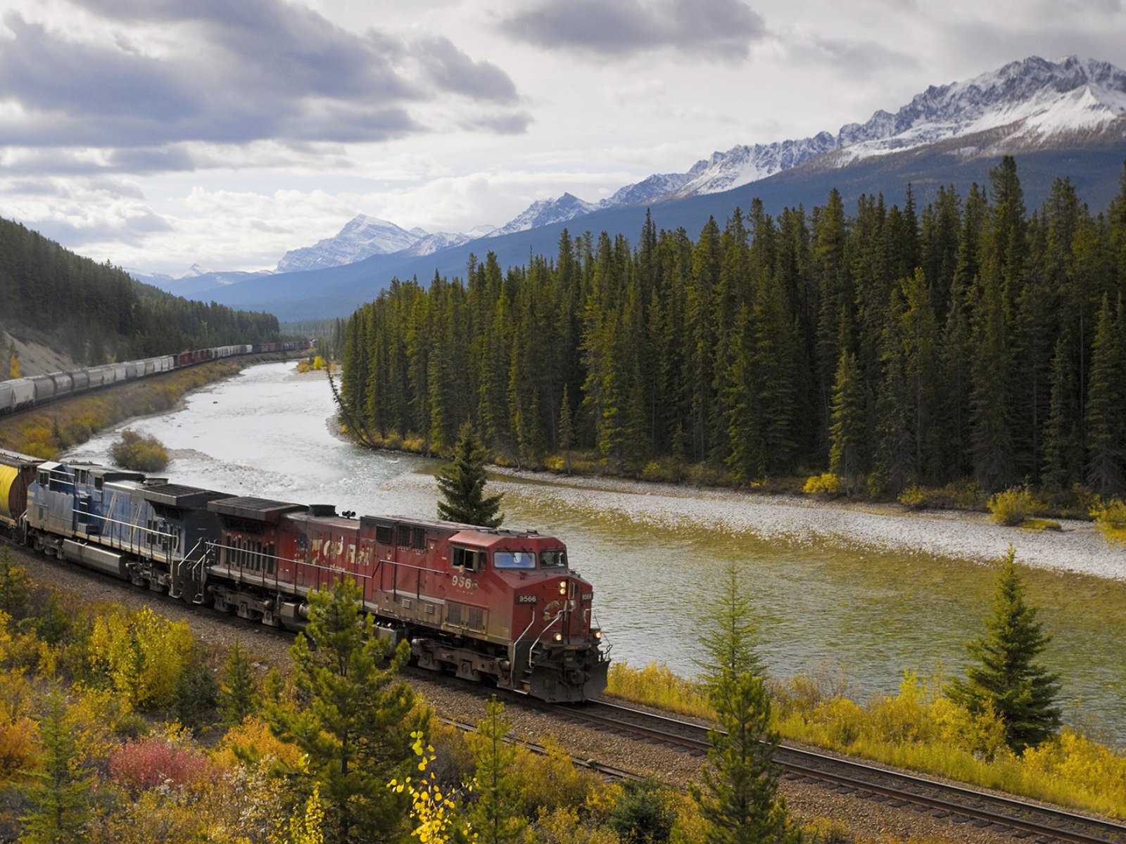 Download wallpaper Banff National Park, trees, nature, train ...