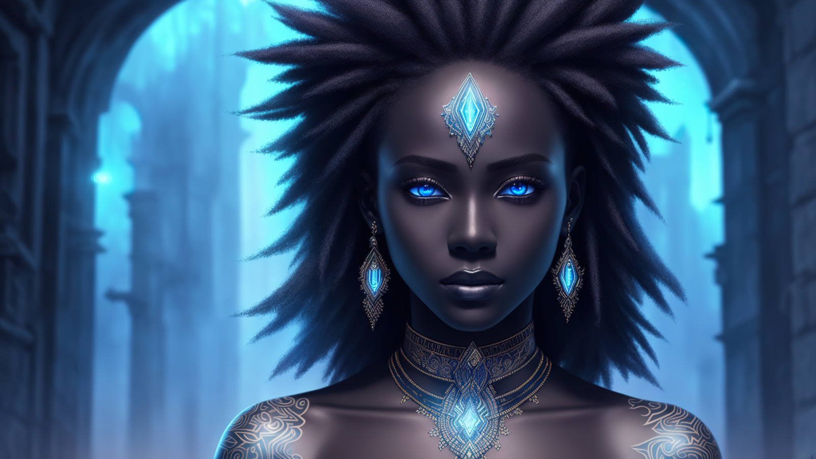 Download Wallpaper Girl Fantasy Black Art Digital Art Fantasy Art Fantasy Girl Blue Eye 