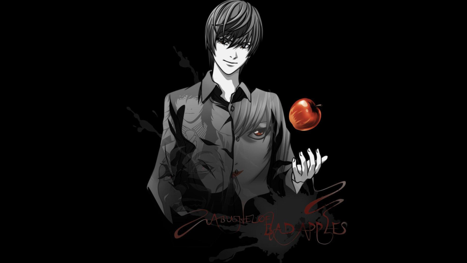 Download wallpaper Apple, anime, Light, death note, death note, Kira, Kira,  Yagami, section seinen in resolution 1600x900