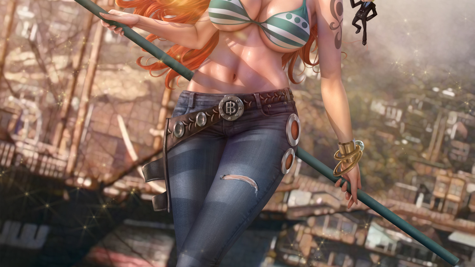 Download wallpaper girl, bra, cleavage, One Piece, boobs, breast, anime,  tattoo, section shonen in resolution 1600x900