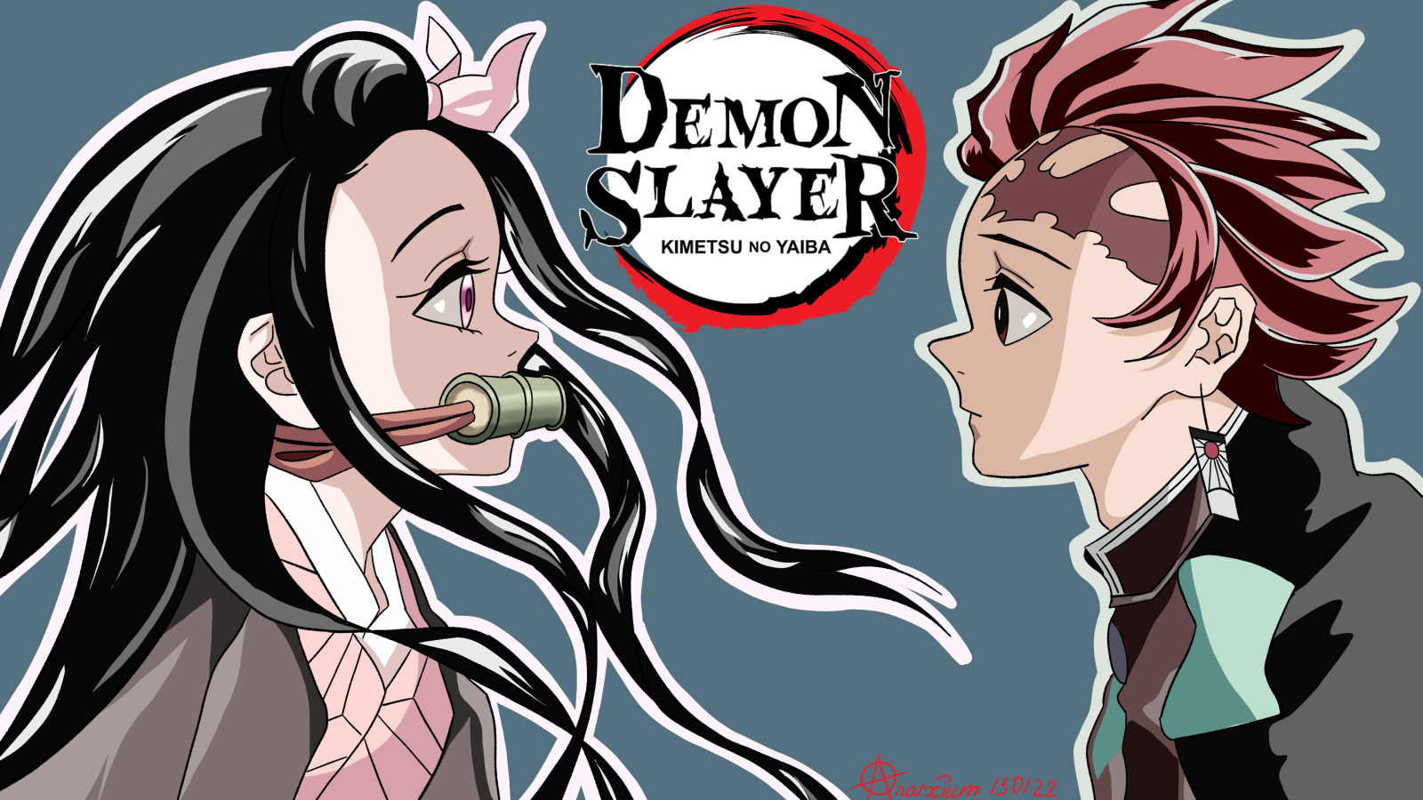 Download Wallpaper Minimalism Demon Slayer Nezuko Kimetsu No Yaiba Tanjirou Section Art In