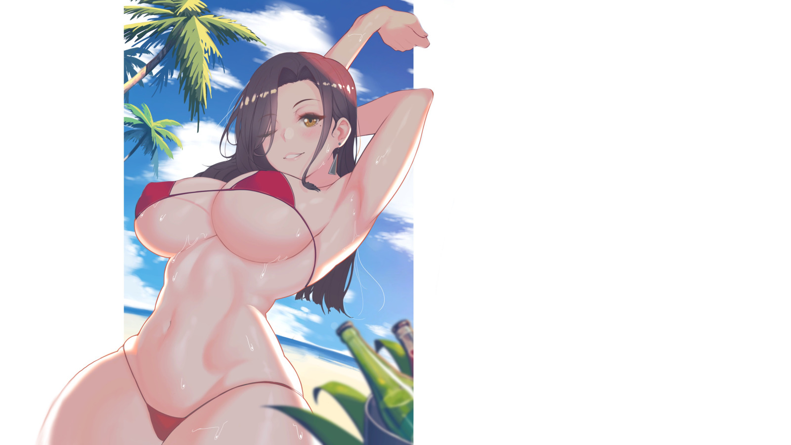 Download wallpaper girl, hot, sexy, boobs, breast, stretch, anime, big boobs,  section shonen in resolution 1600x900