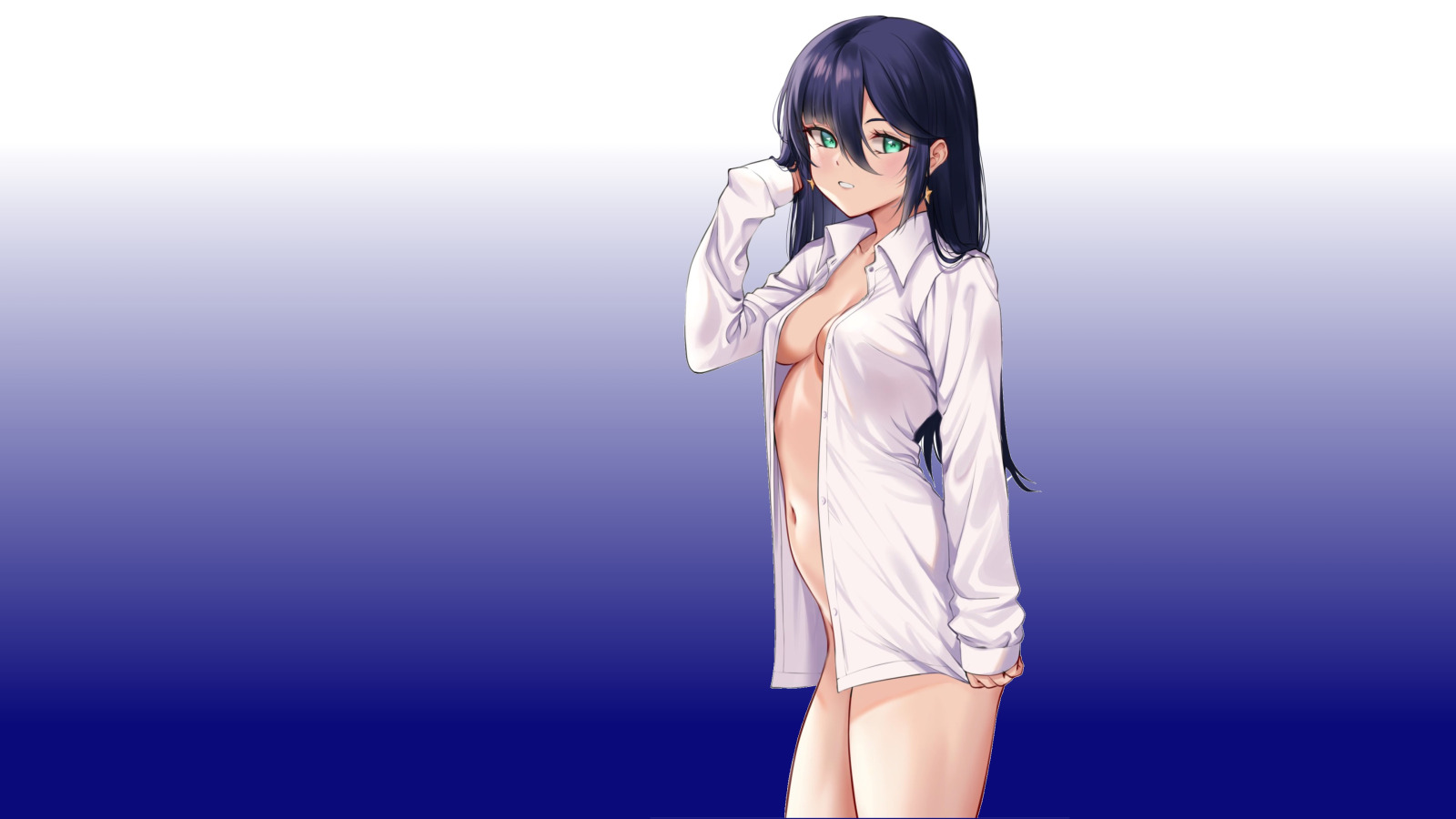 Download wallpaper girl, hot, sexy, anime, pretty, naked, cute, shirt,  section seinen in resolution 1600x900