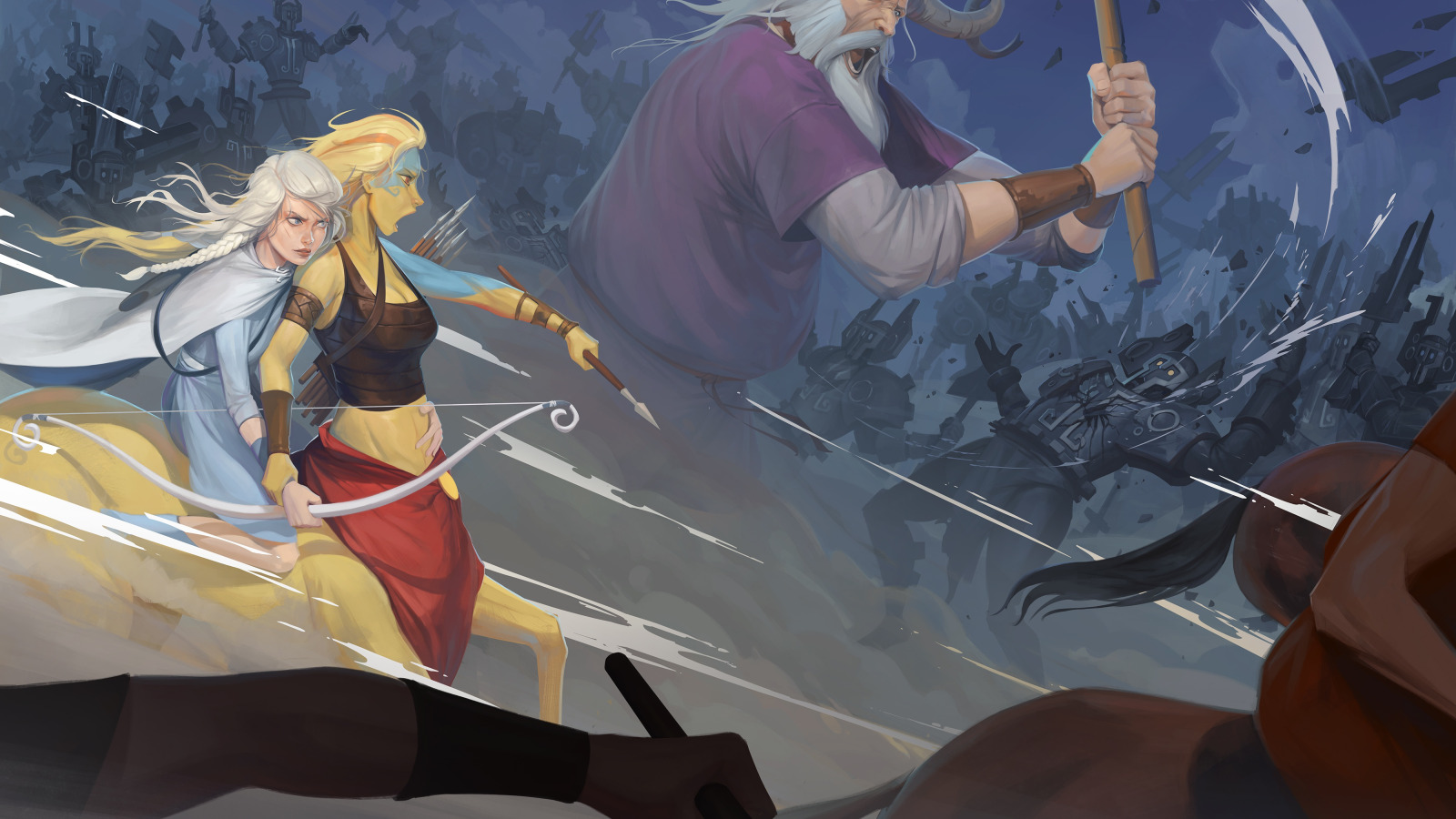 Download wallpaper army, bow, giant, art, battle, centaur, Archer, Banner  Saga, section games in resolution 1600x900