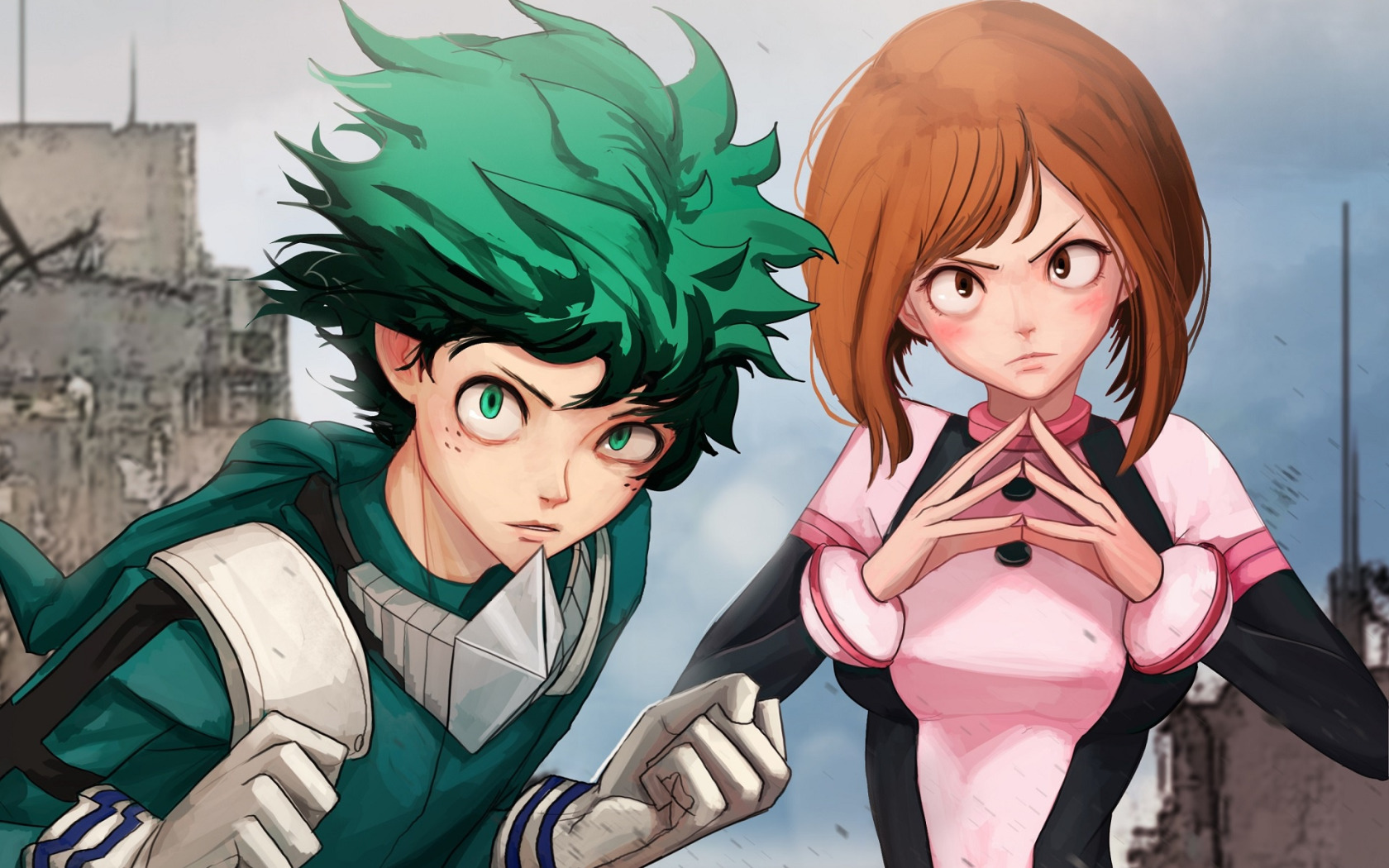 Download wallpaper Fanart, Boku no Hero Academy, Pixiv, My Hero Academia, Uraraka  Ochako, Fanart From Pixiv, Izuku Midoriya, section shonen in resolution  1680x1050