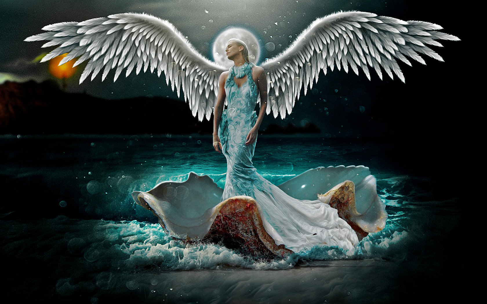 Download wallpaper sea, angel, girl art, section fantasy in resolution ...