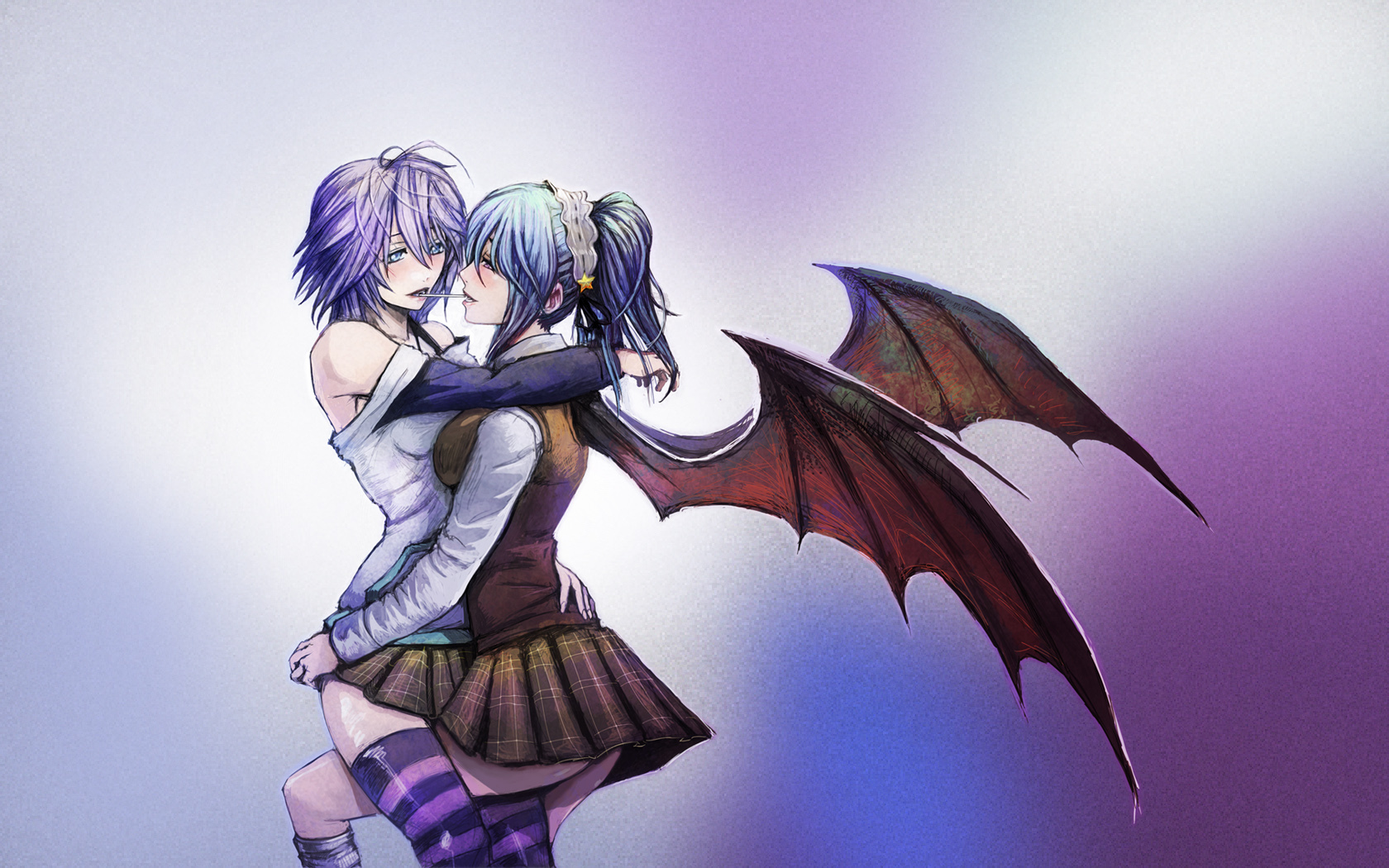 Wallpaper wings, vampire, two, rosario vampire, kurono kurumu (Turkish  language Foundation, shirayuki mizore for mobile and desktop, section  прочее, resolution 1680x1050 - download