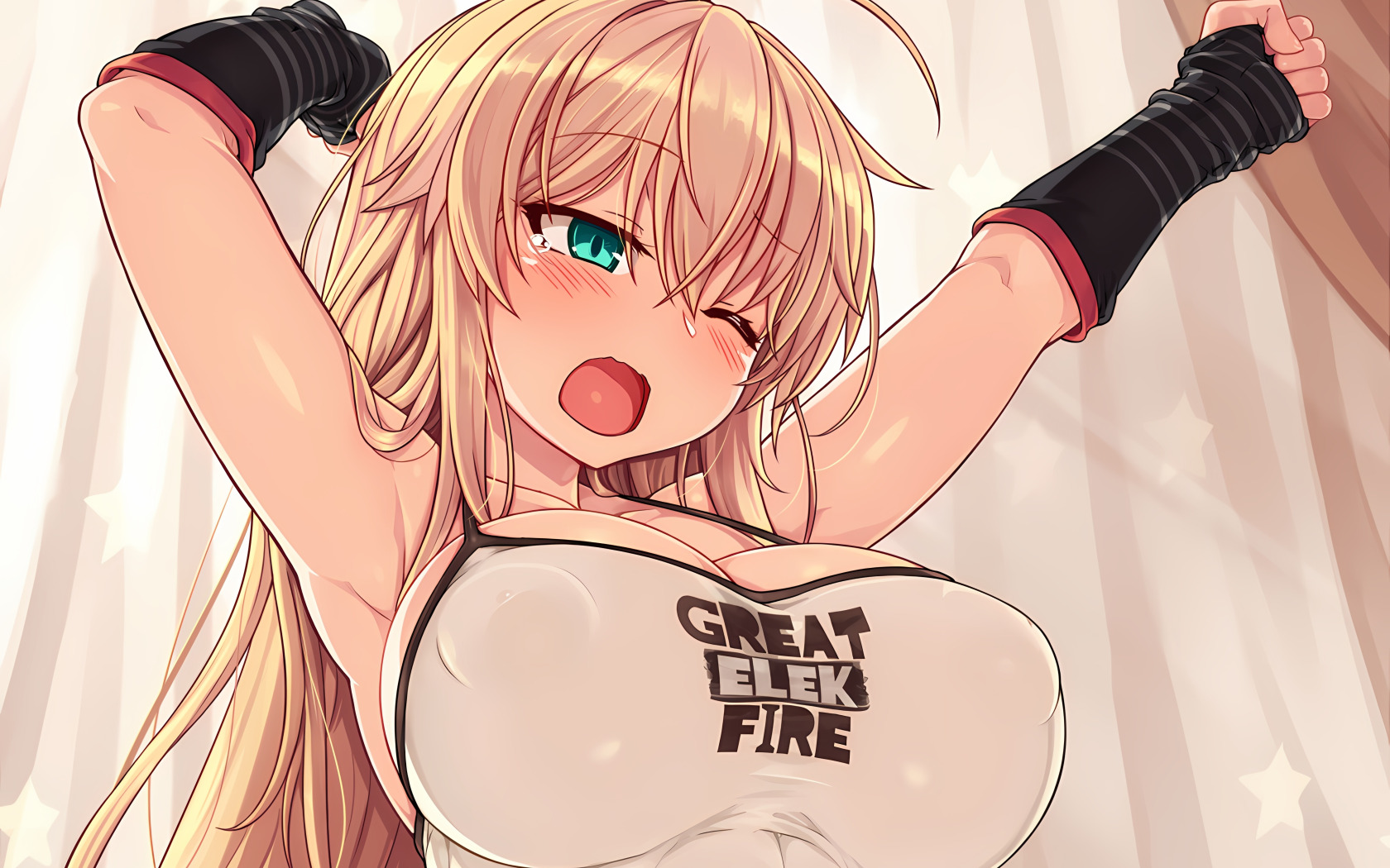 Download wallpaper girl, sexy, cleavage, erect nipples, green eyes, long  hair, boobs, anime, section seinen in resolution 1680x1050