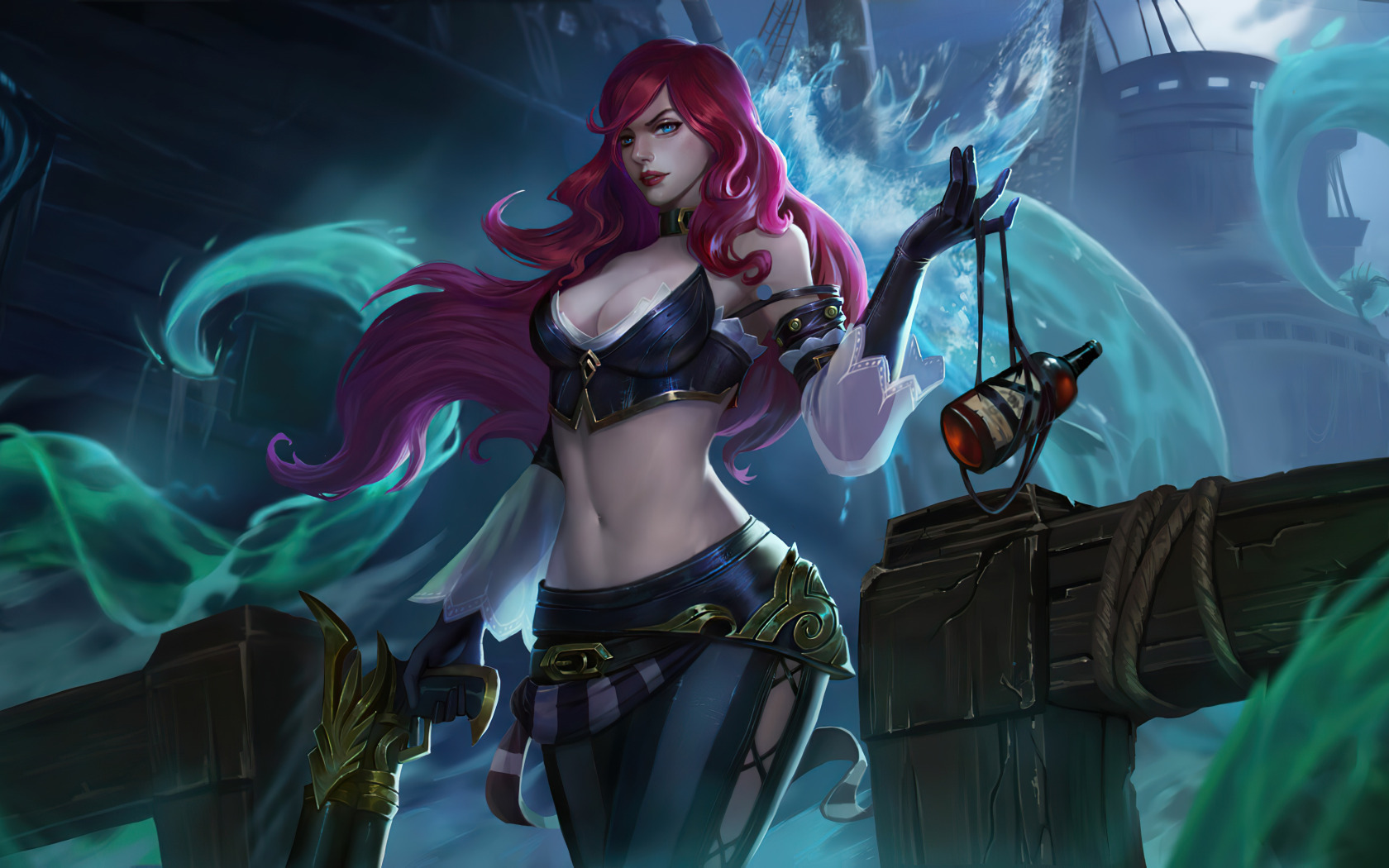 Download wallpaper water, girl, bottle, League Of Legends, Miss Fortune,  section games in resolution 1680x1050