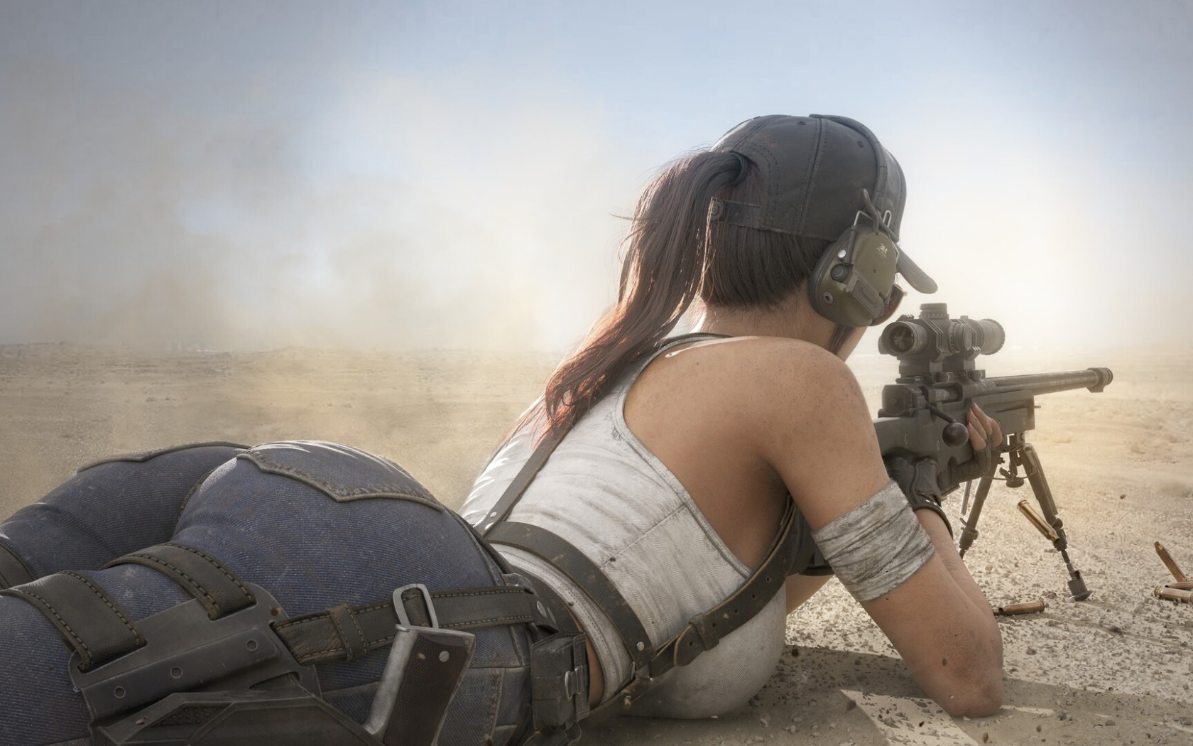 Download wallpaper Tomb Raider, gun, pistol, ass, desert, ponytail, women,  jeans, section games in resolution 1680x1050