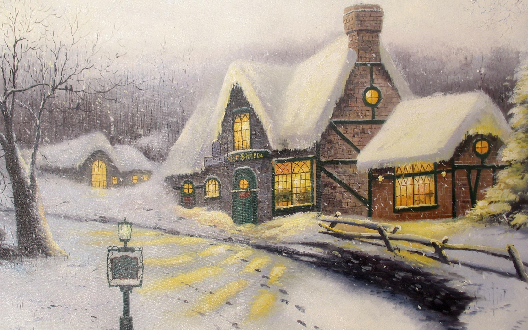 Download   Winter Snow Picture Painting Cottage Thomas   Thomas Kinkade Zima Sneg 