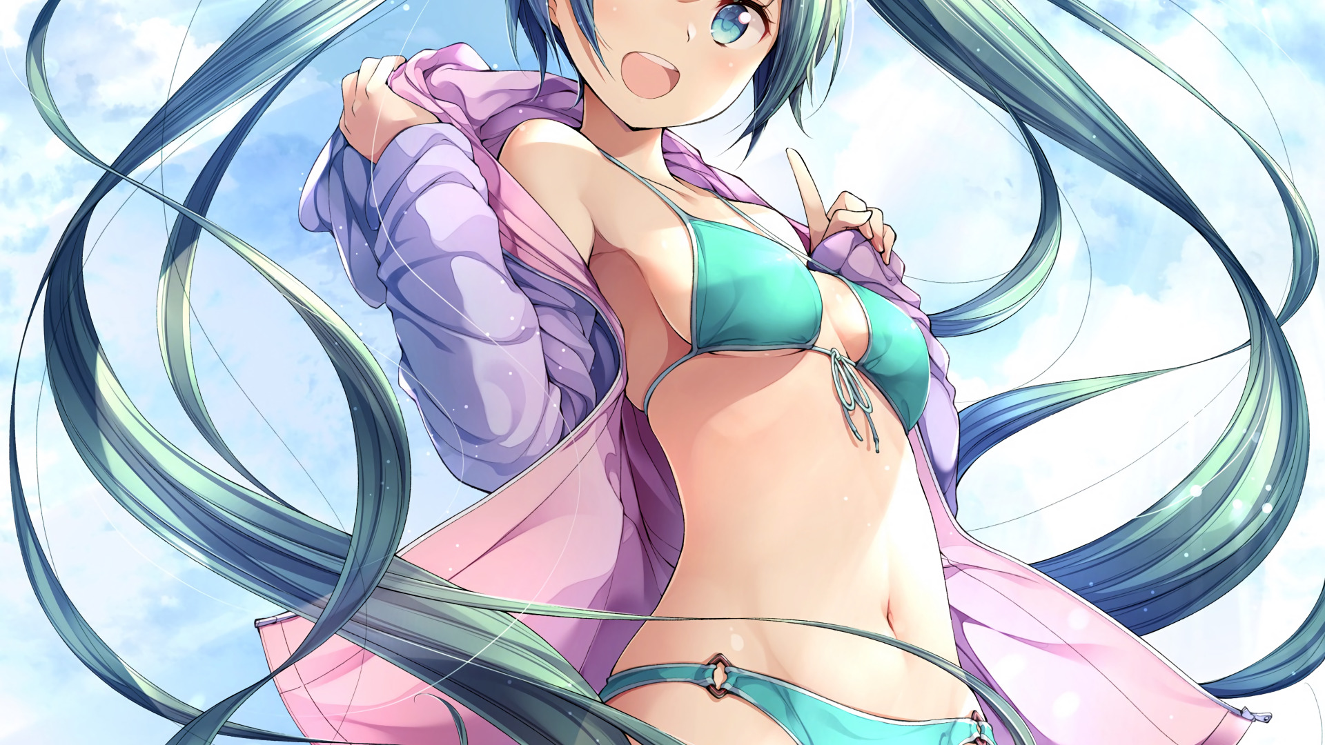 Download wallpaper girl, sexy, vocaloid, hatsune miku, cleavage, long hair,  boobs, anime, section seinen in resolution 1920x1080