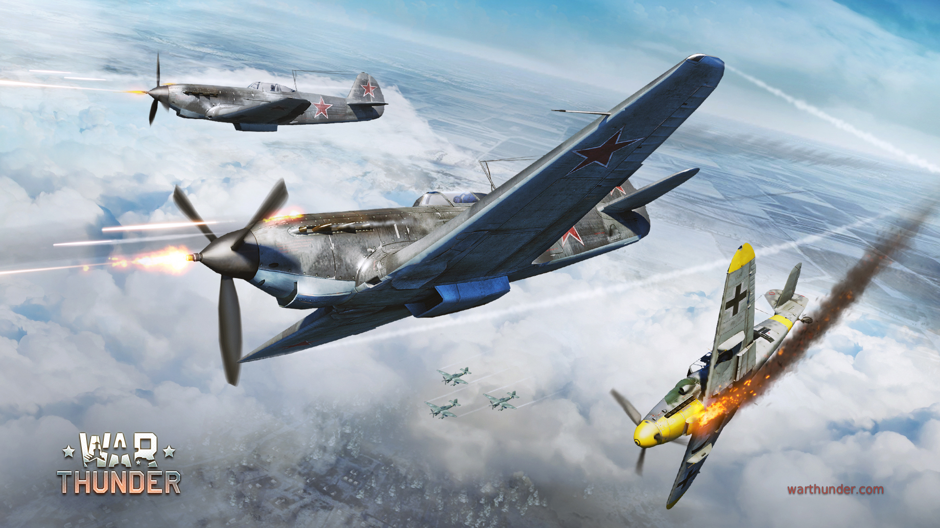 Download Wallpaper Winter, The Sky, Flame, War, Fighter, Shooting.