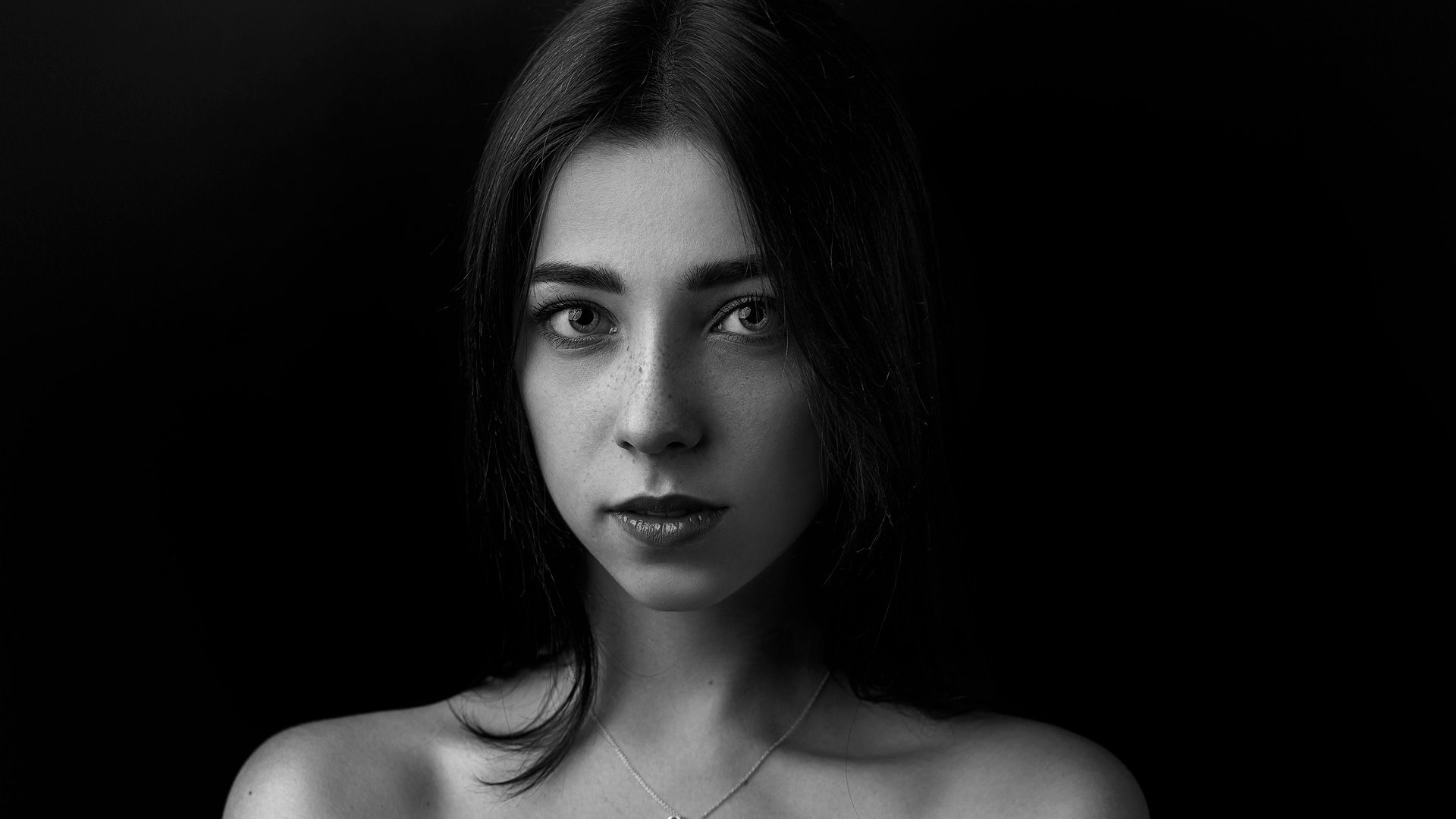 Download wallpaper freckles, the beauty, Stepan Gladkov, b & W ...