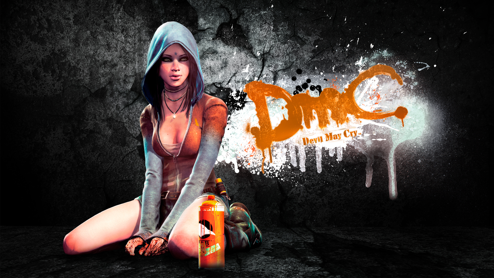 Wallpaper girl, game, graffiti, art, background, DmC, Devil May Cry, Kat  for mobile and desktop, section игры, resolution 1920x1080 - download