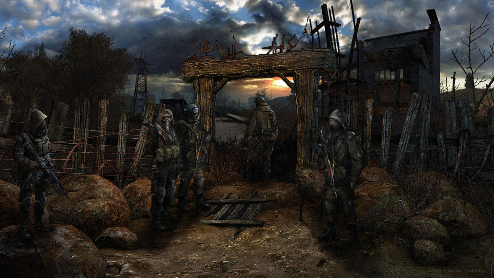 Wallpaper house, the evening, village, soldiers, stalker, Stalker, Pripyat,  area for mobile and desktop, section игры, resolution 1920x1080 - download