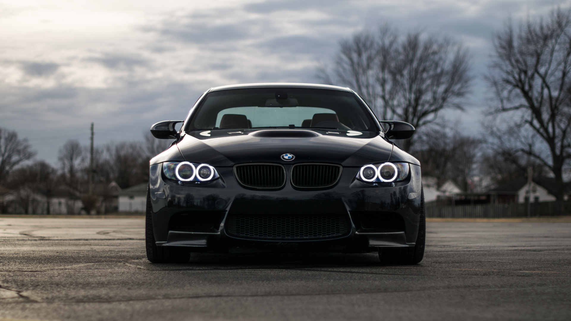 Download wallpaper black, e92, m3, daytime running lights, section bmw