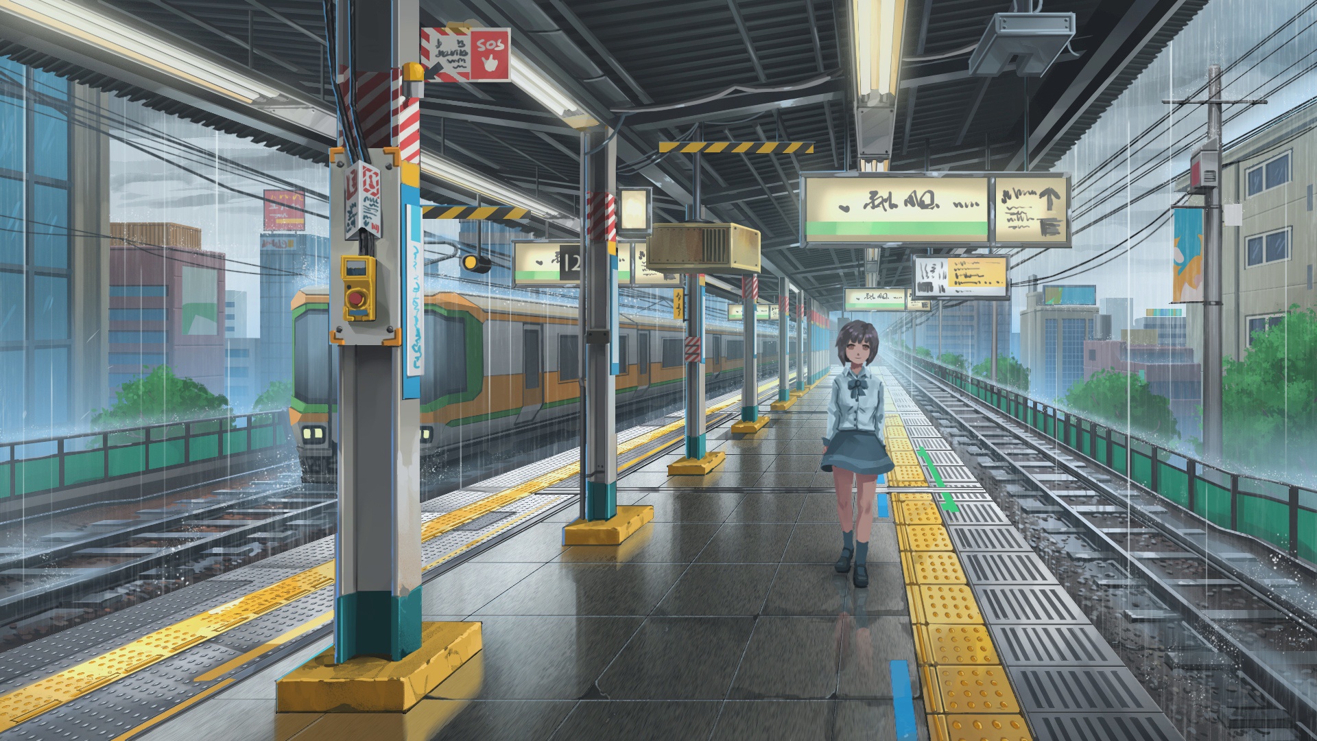 Premium Photo | Anime train on tracks with a sky background and a city in  the distance generative ai