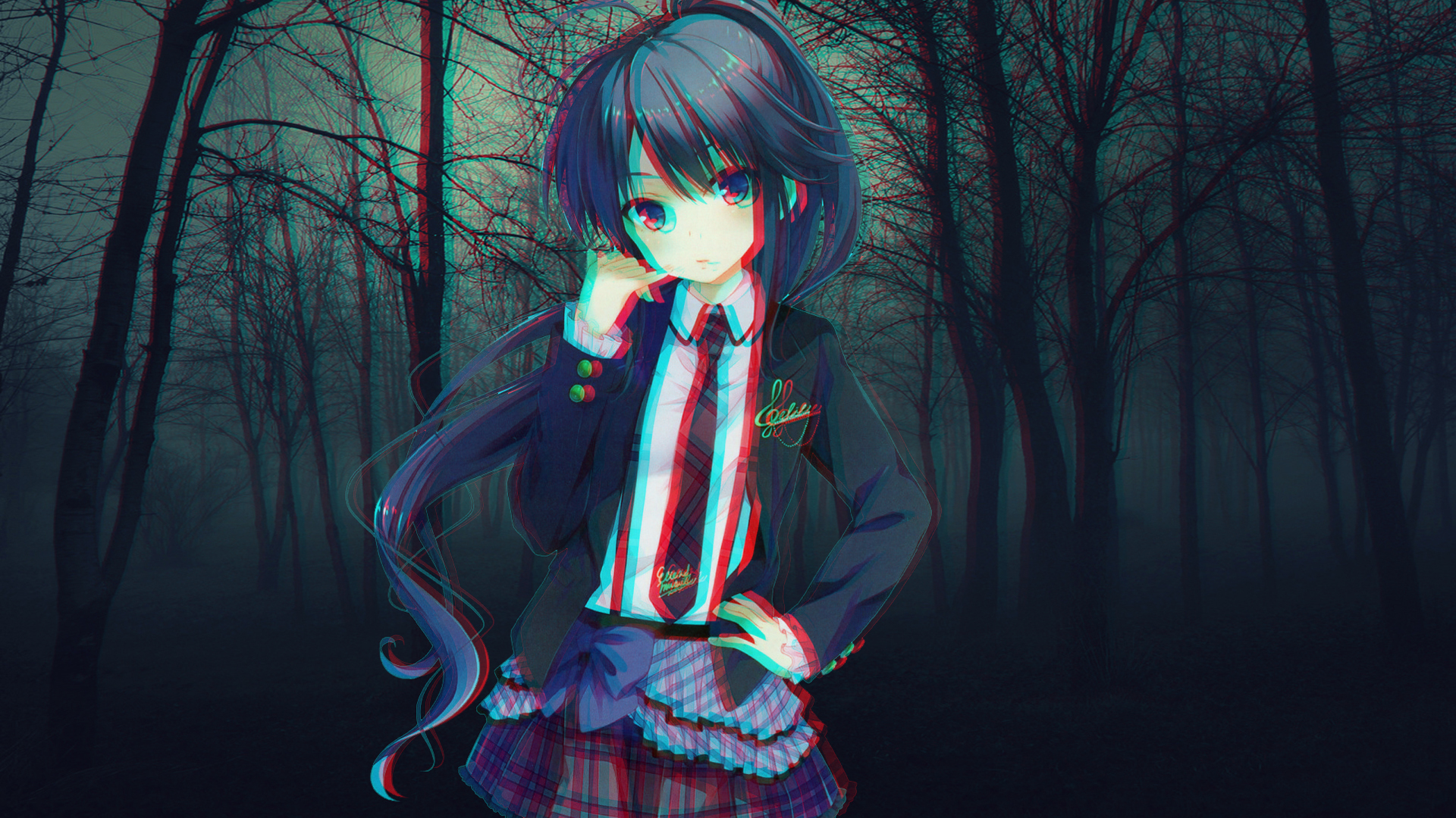 Wallpaper Night, Forest, Background, Anime, Landscape, Photoshop, Cutie for  mobile and desktop, section прочее, resolution 1920x1080 - download