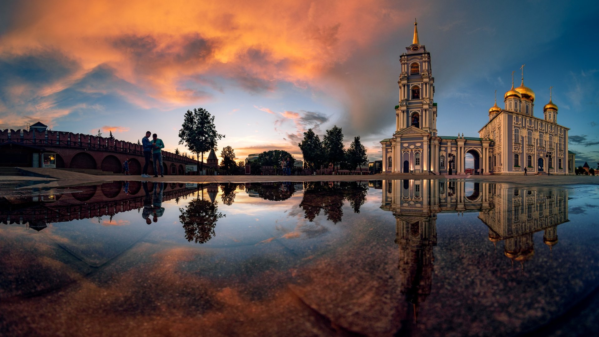 Download wallpaper the city, reflection, the evening, puddle, temple ...