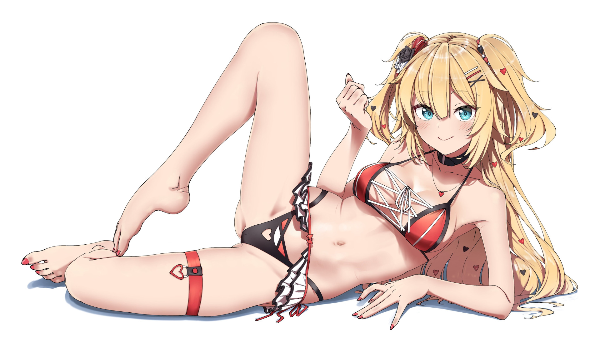 Download wallpaper kawaii, girl, Sexy, anime, blonde, cute, bikini, red  bikini, section seinen in resolution 1920x1080