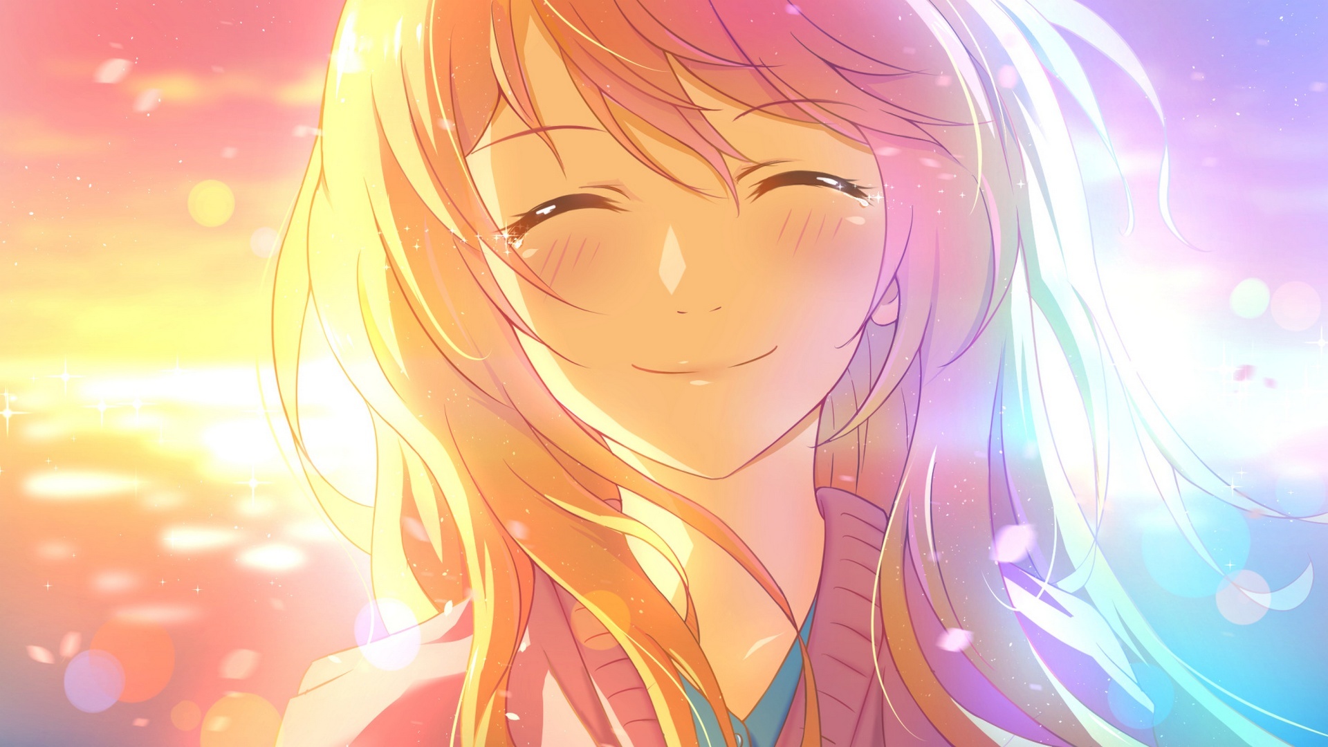 Download wallpaper girl, smile, anime, tears, art, miyazono kaori, shigatsu  wa kimi no uso, xiao ren, section mood in resolution 1920x1080