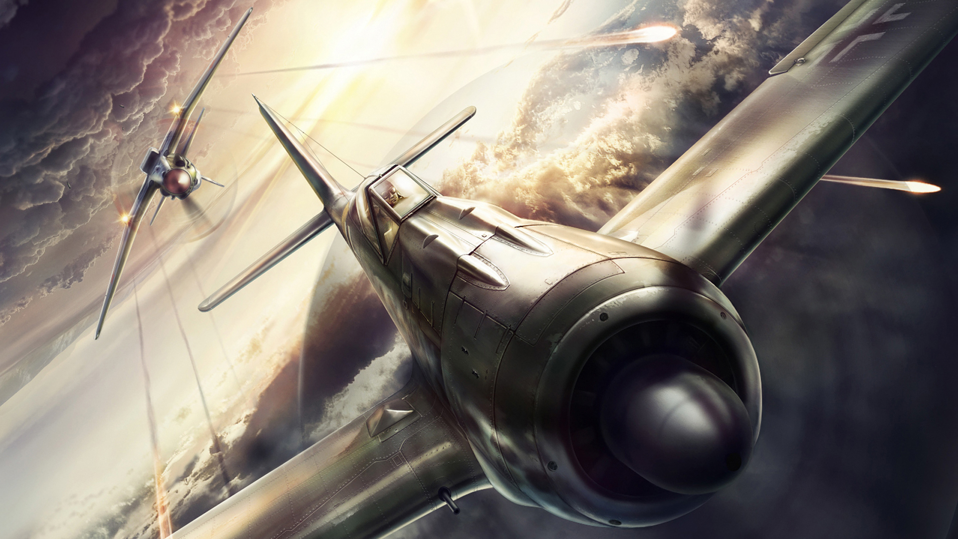 Wallpaper design, the plane, attack, figure, fighter, battle, the fire, the  second world war for mobile and desktop, section авиация, resolution  1920x1080 - download