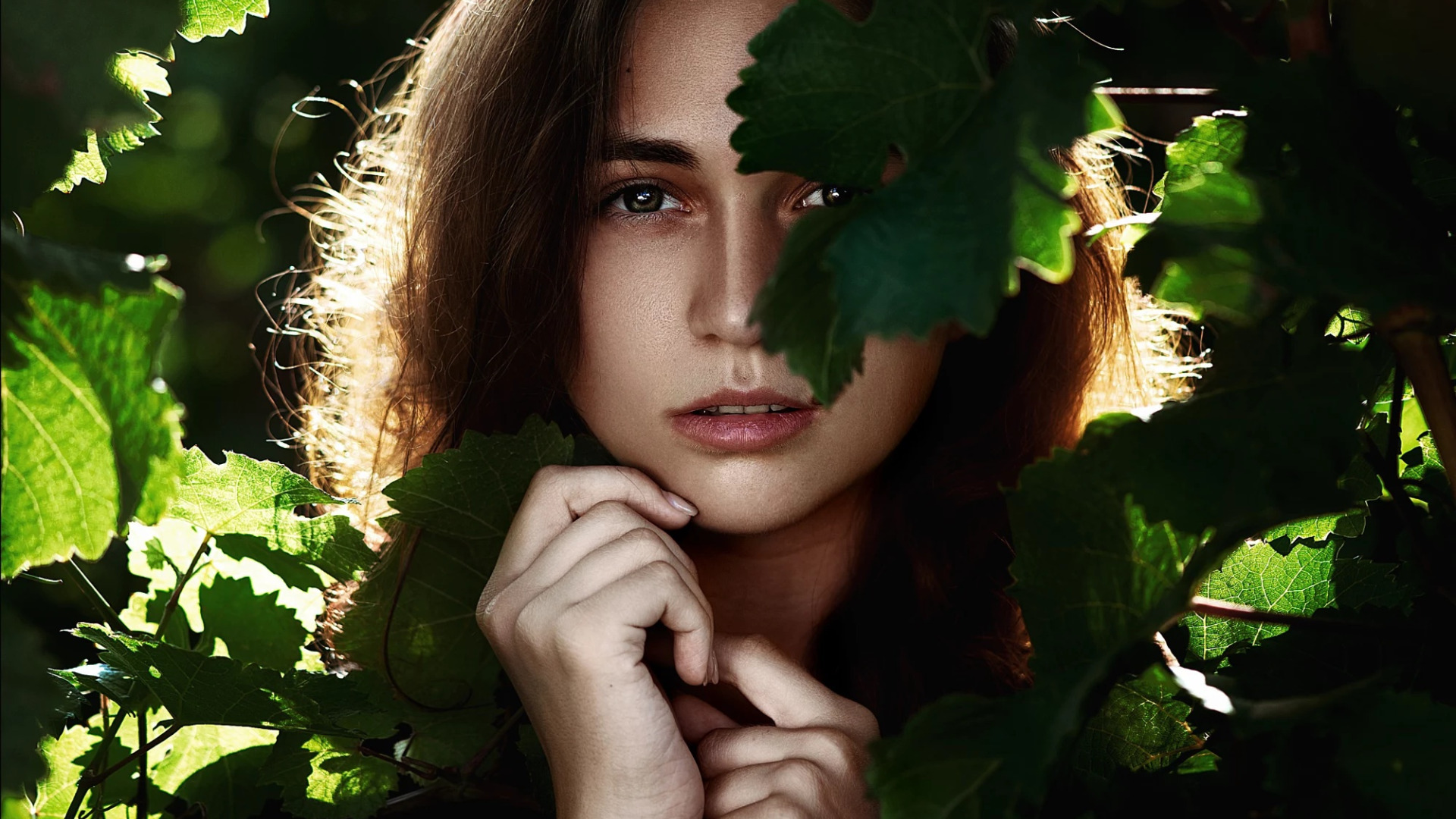 Download Wallpaper Leaves Girl Face Portrait Polina Ann Nevreva