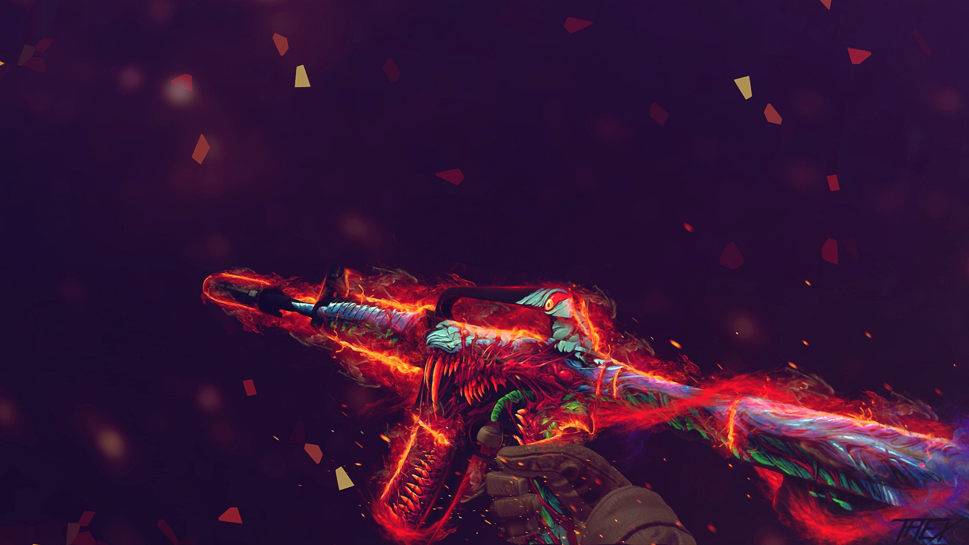 Download wallpaper fragments, flame, paint, workshop, cs go, custom paint  job, m4a1-s, hyper beast, section weapon in resolution 1920x1080