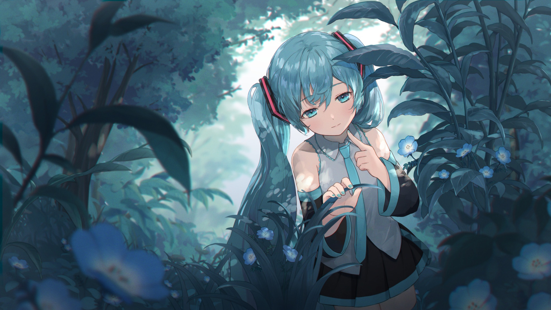 Download Wallpaper Girl Flowers Nature Hatsune Miku Vocaloid